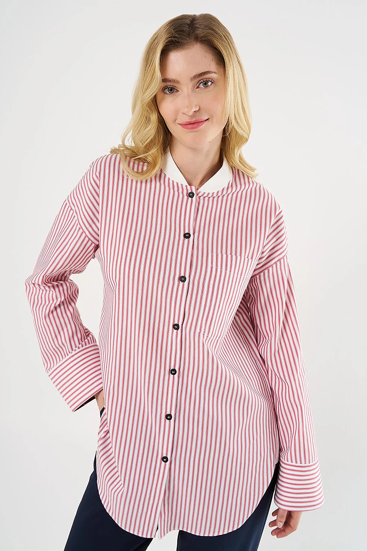 College Collar Cotton Tunic Red
