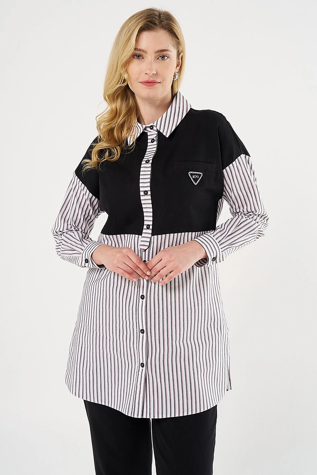 Denim-Trimmed Modal Tunic Black
