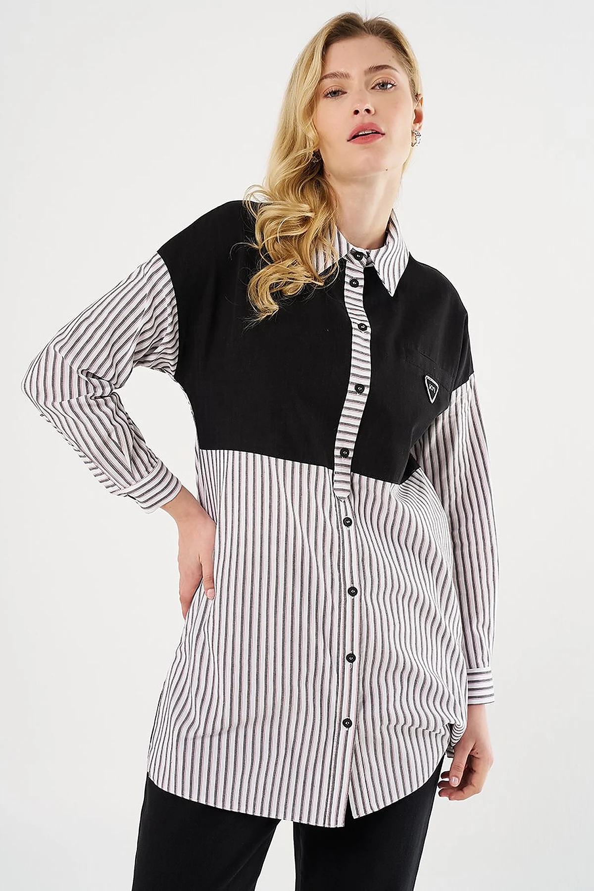 Denim-Trimmed Modal Tunic Black
