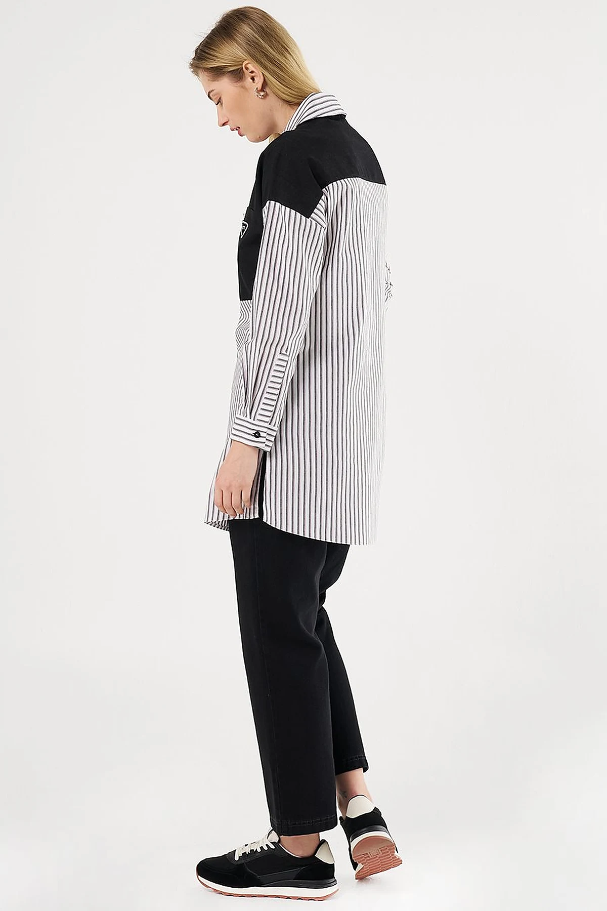 Denim-Trimmed Modal Tunic Black