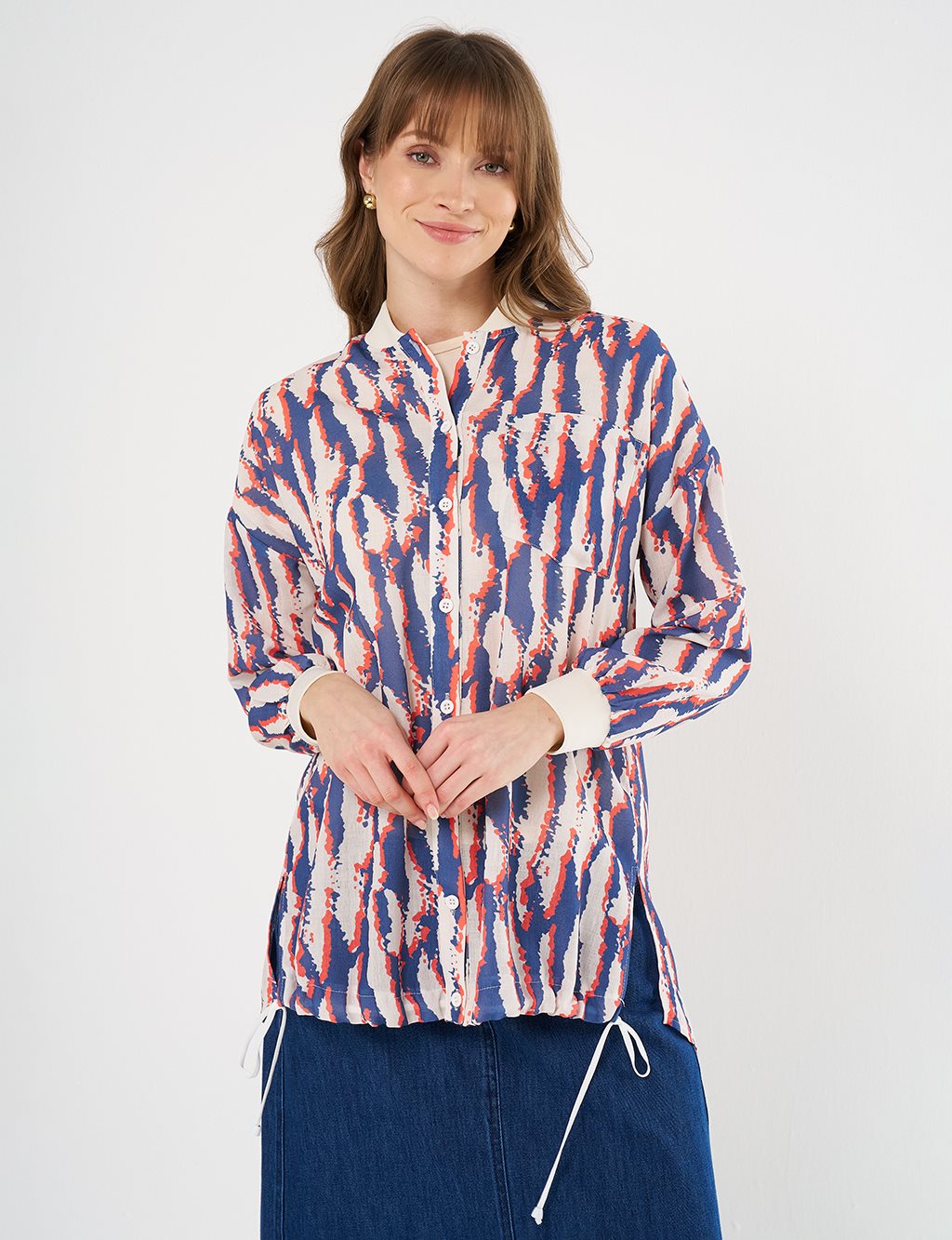Printed College Collar Tunic Navy
