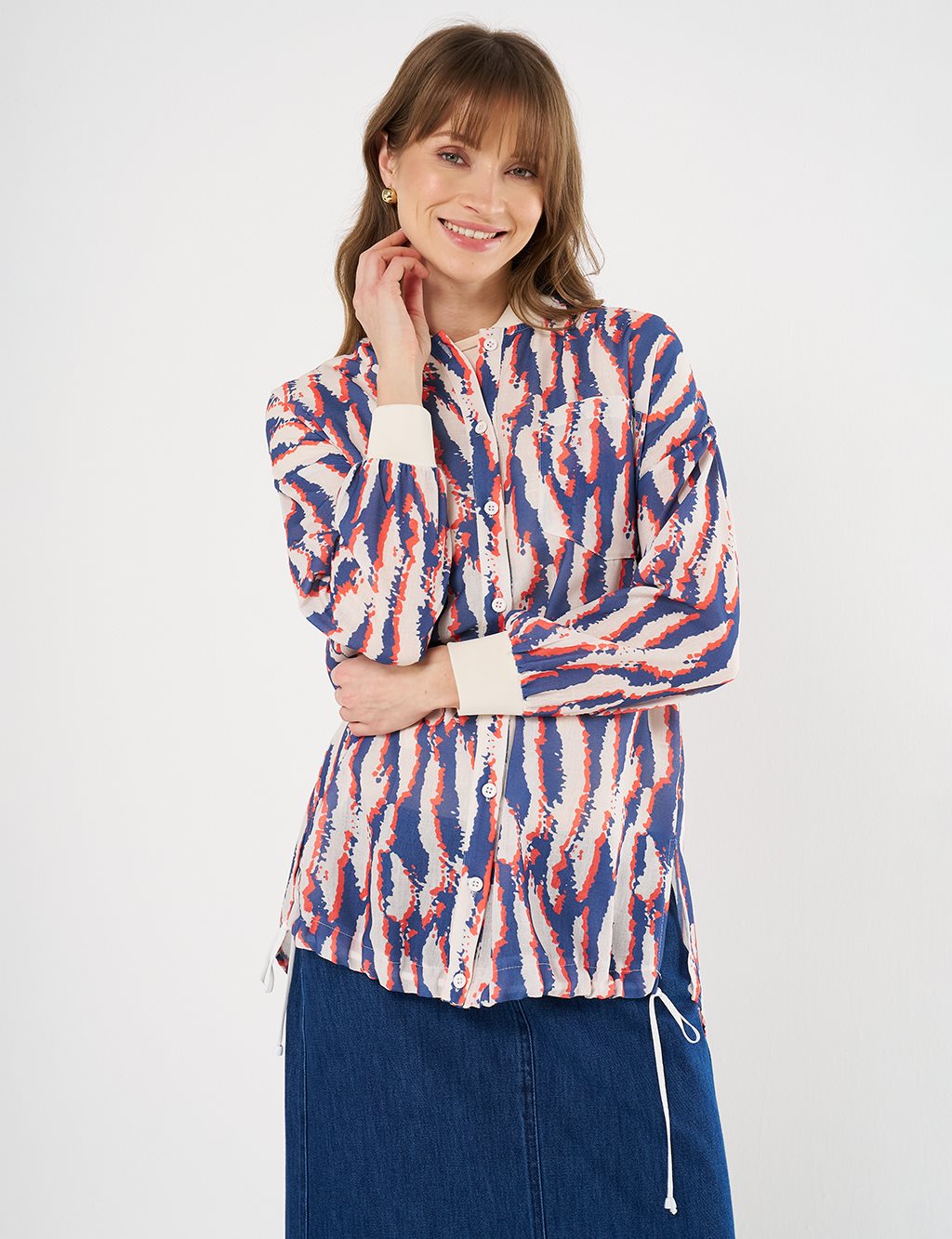 Printed College Collar Tunic Navy
