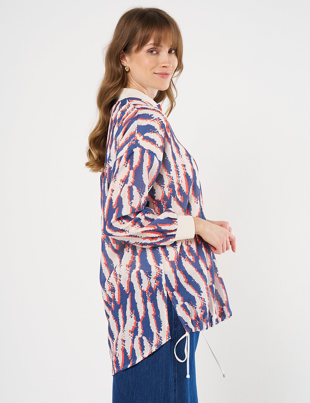 Printed College Collar Tunic Navy