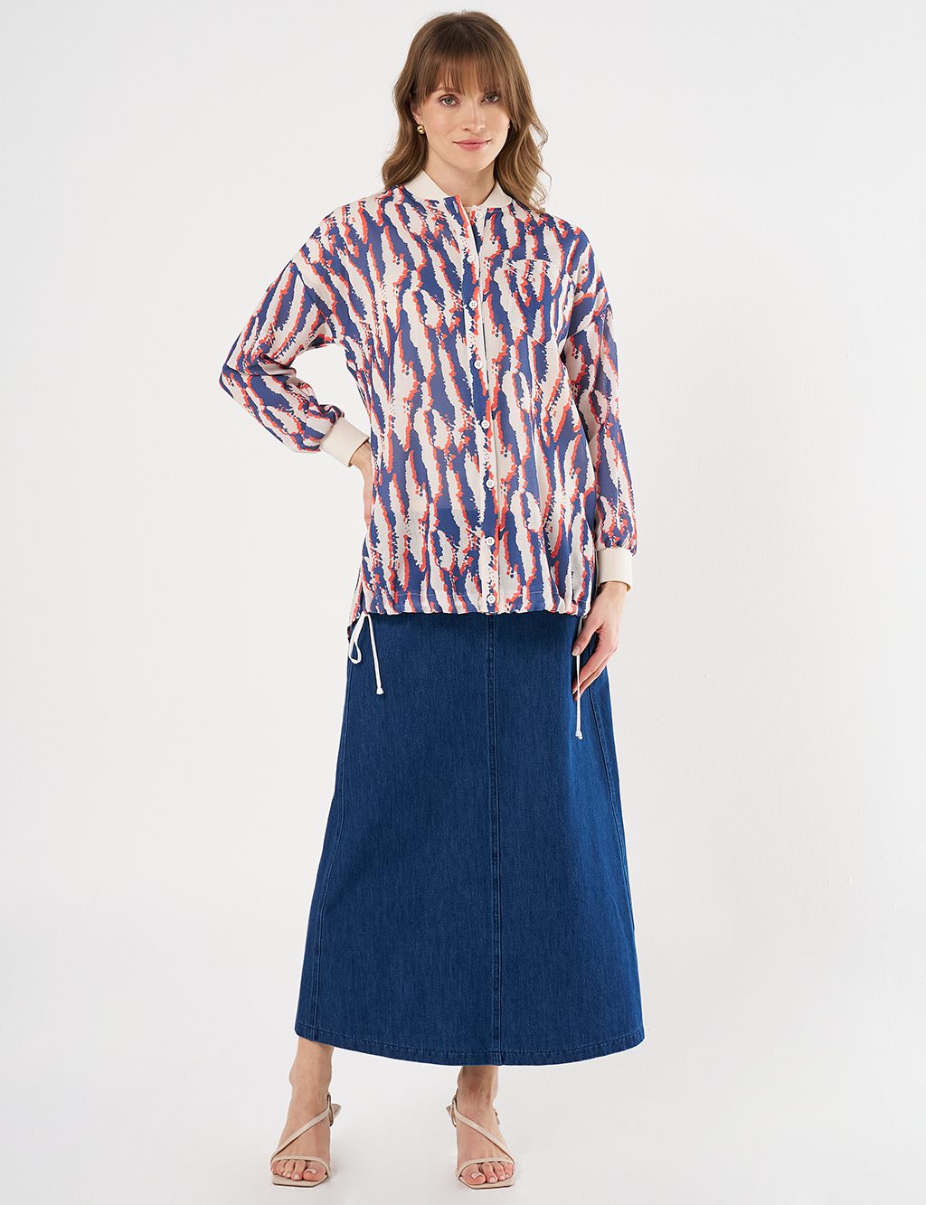 Printed College Collar Tunic Navy