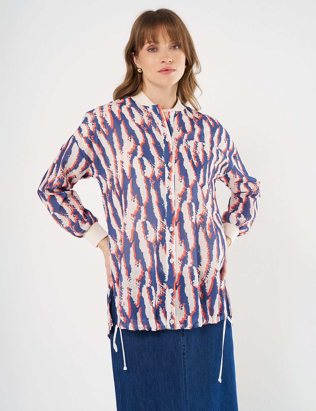 Printed College Collar Tunic Navy