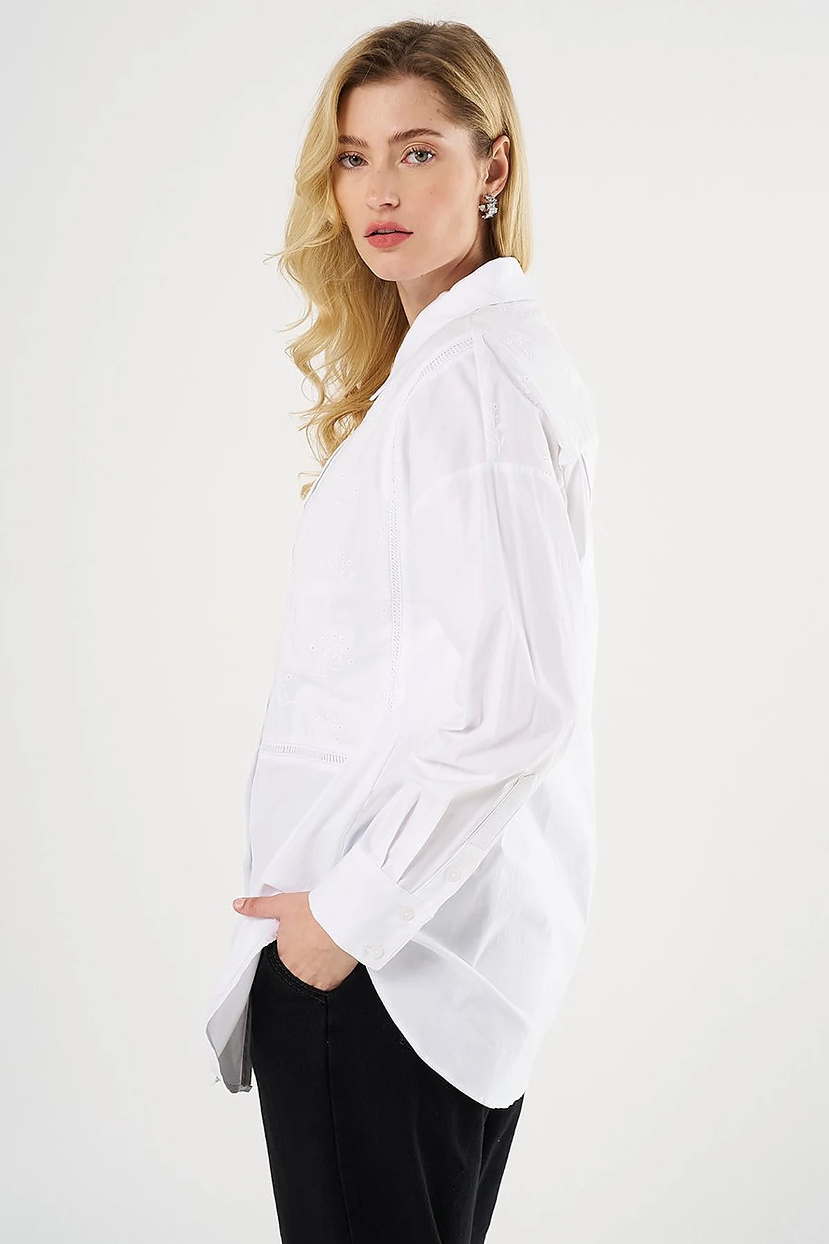 Floral Embroidered Cotton Tunic Ecru
