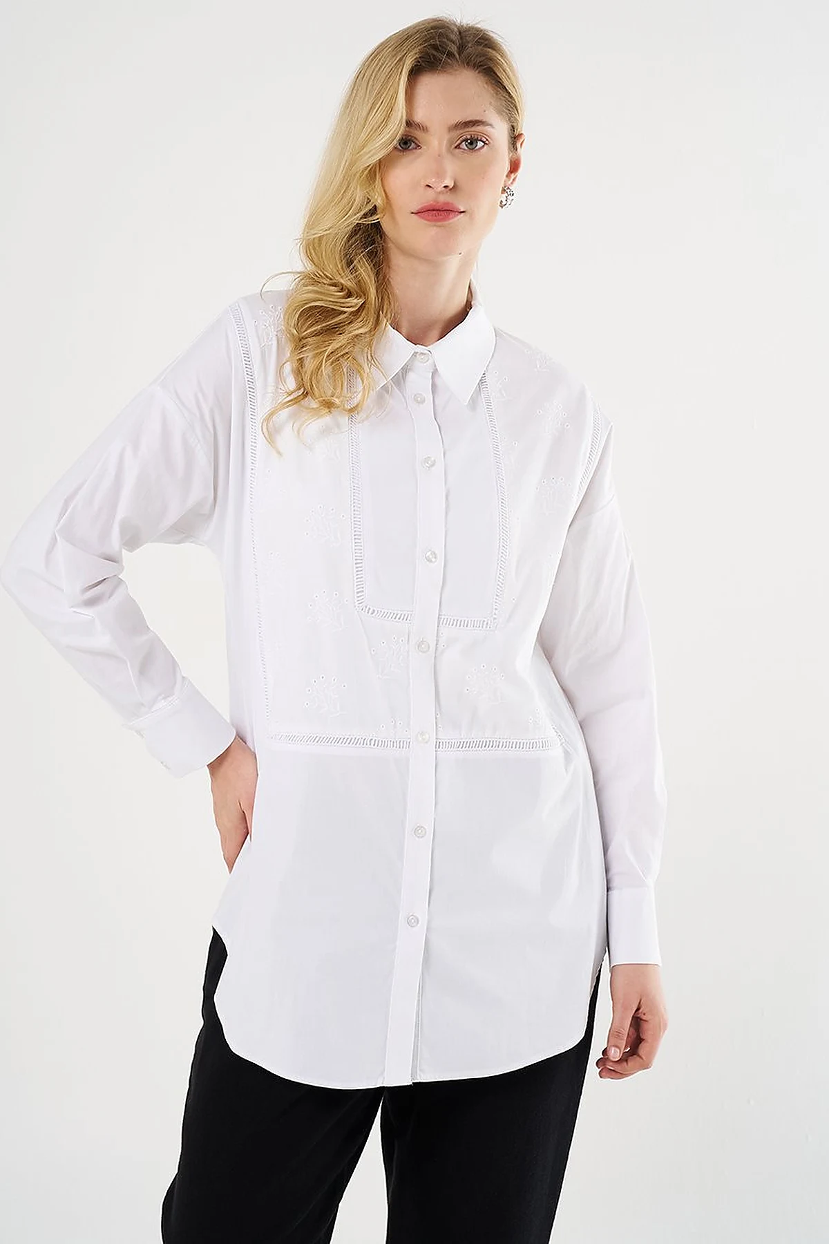 Floral Embroidered Cotton Tunic Ecru