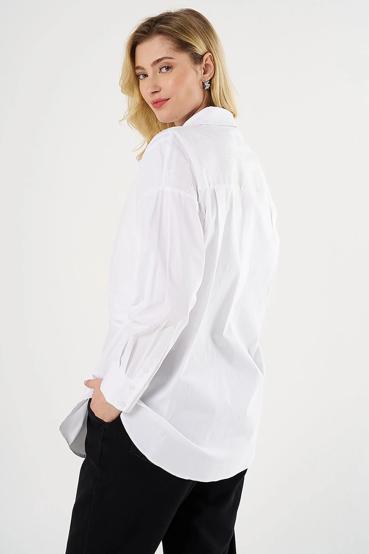 Floral Embroidered Cotton Tunic Ecru