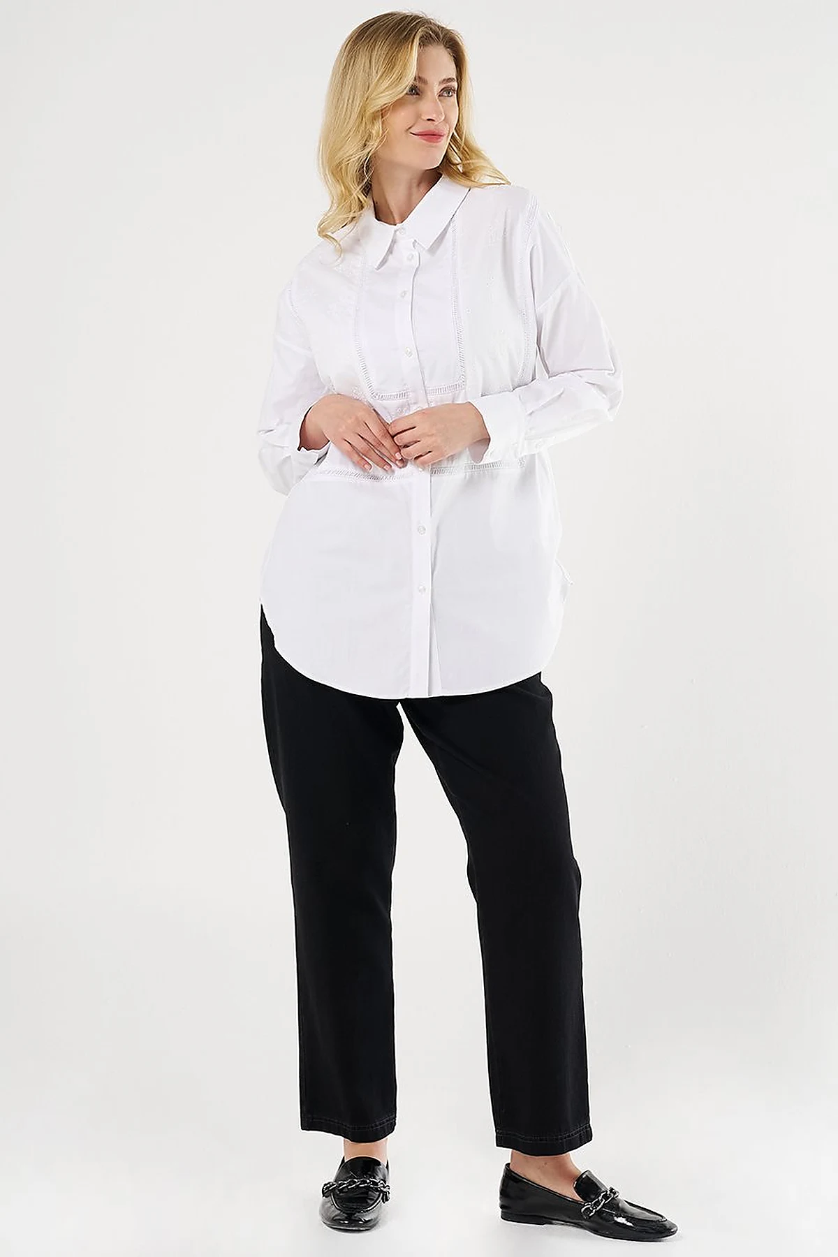 Floral Embroidered Cotton Tunic Ecru