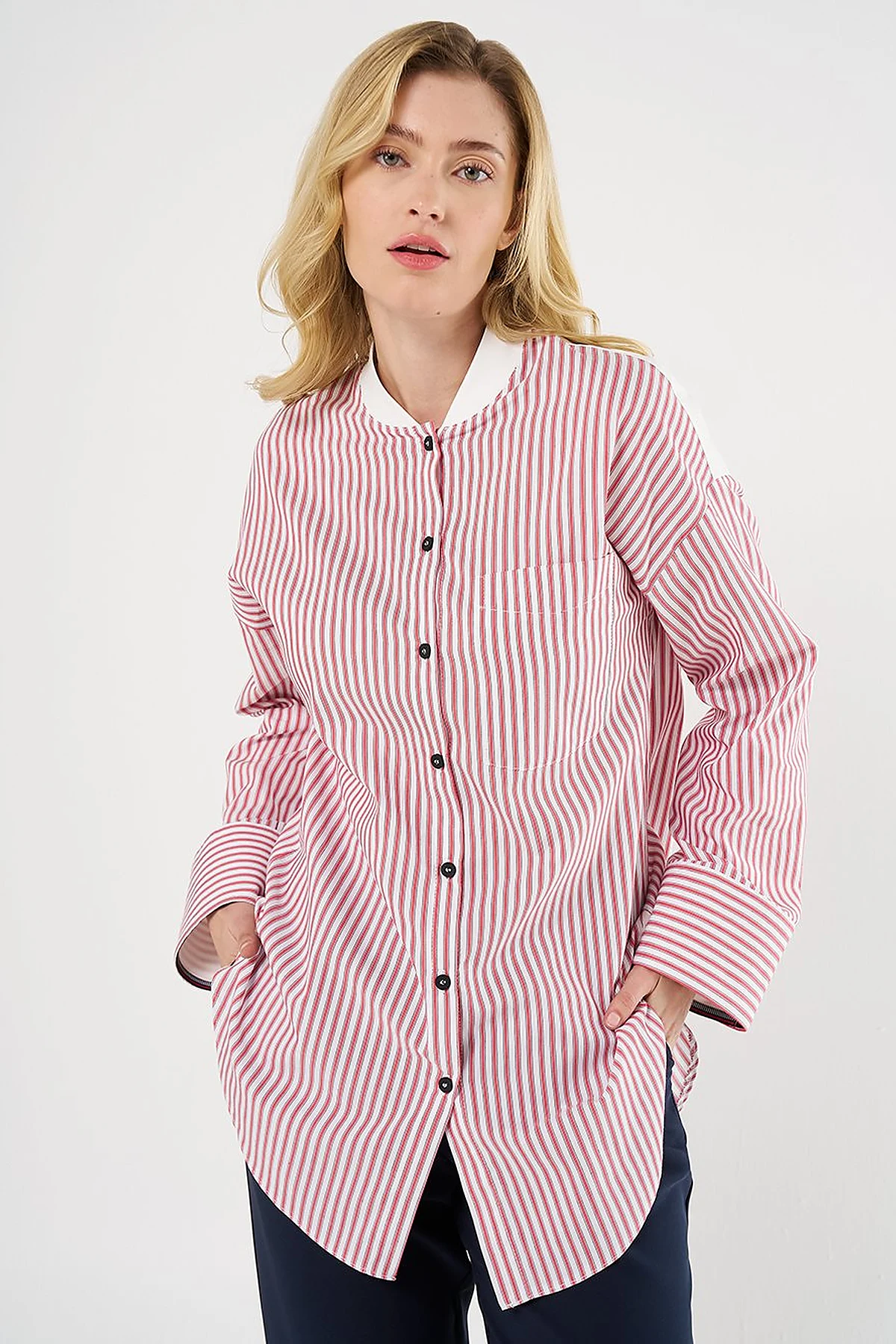 College Collar Cotton Tunic Red