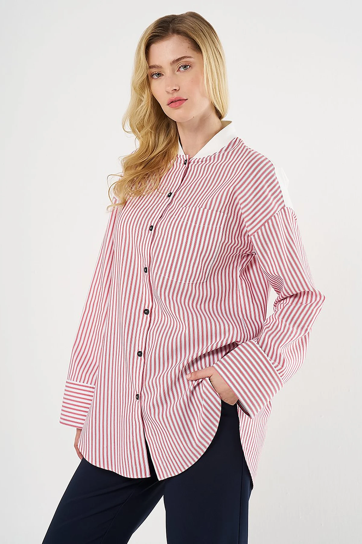 College Collar Cotton Tunic Red