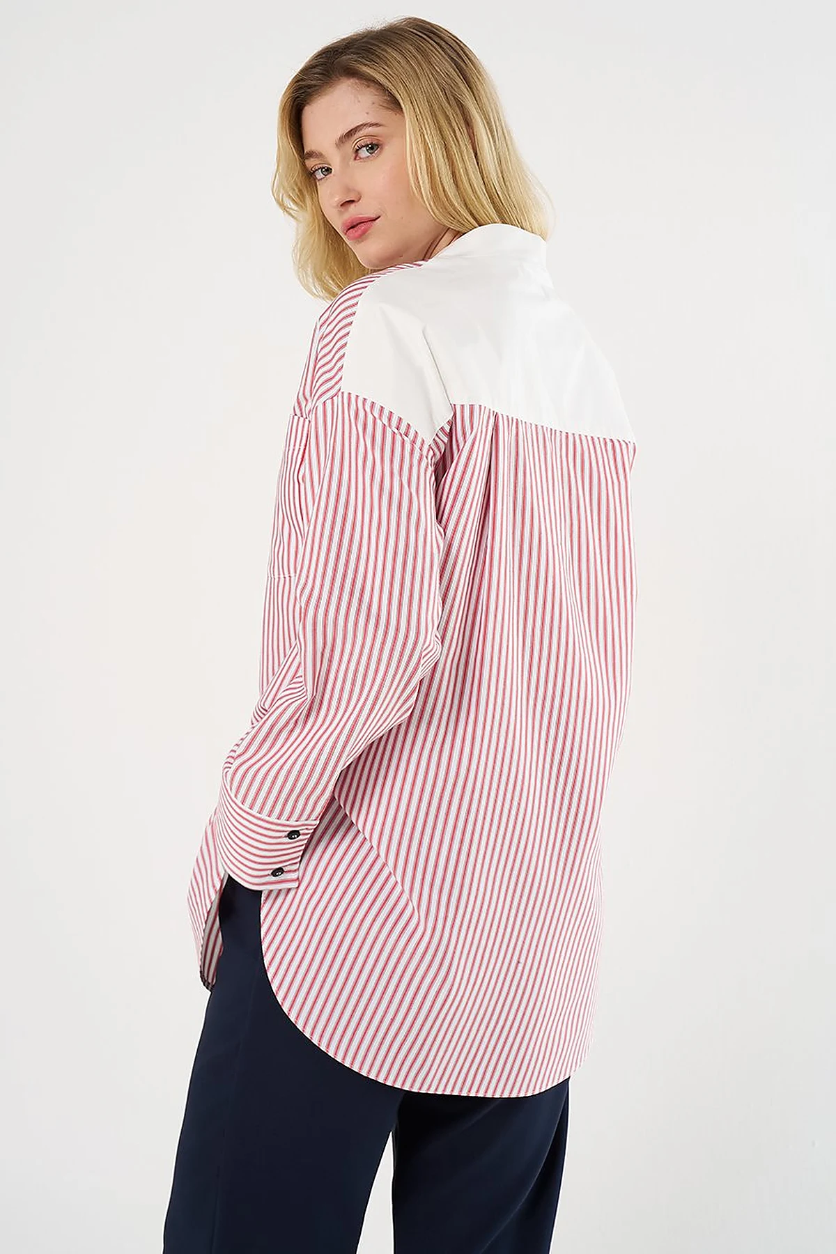 College Collar Cotton Tunic Red