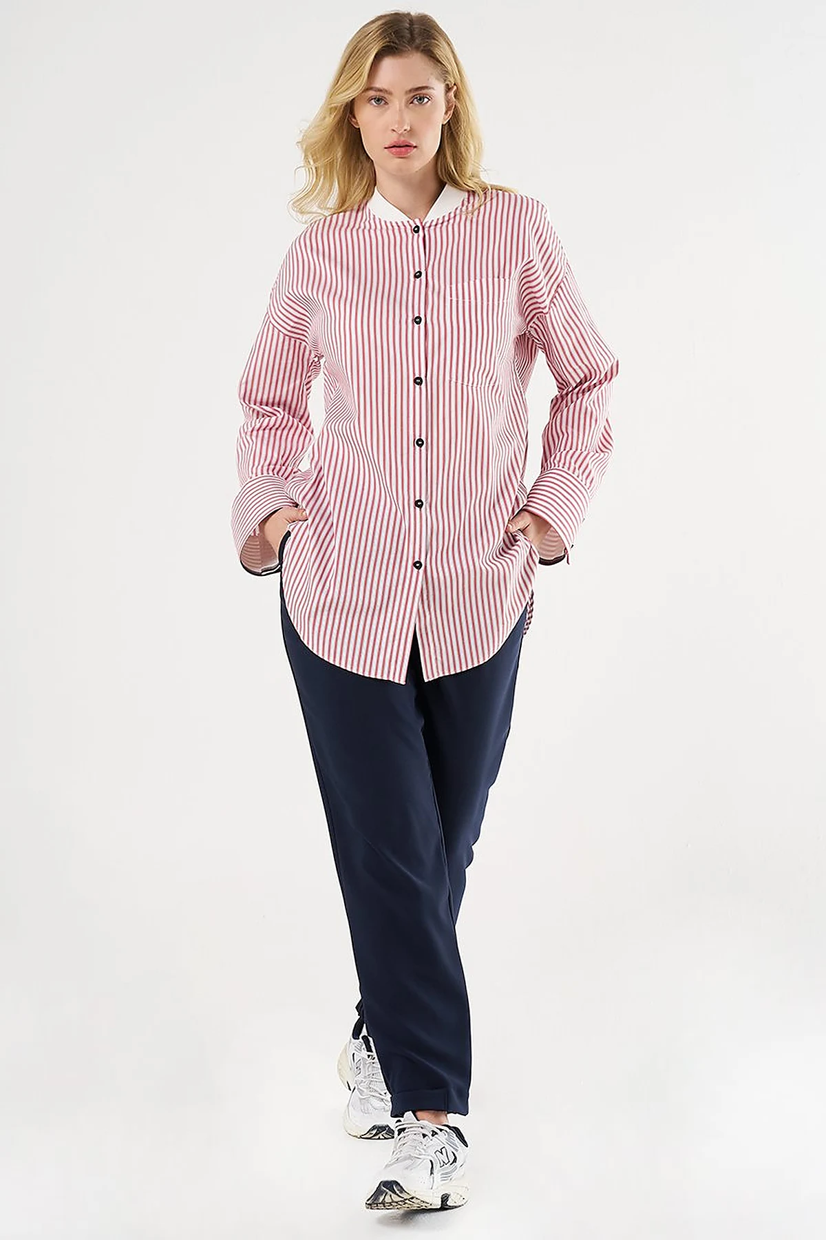College Collar Cotton Tunic Red
