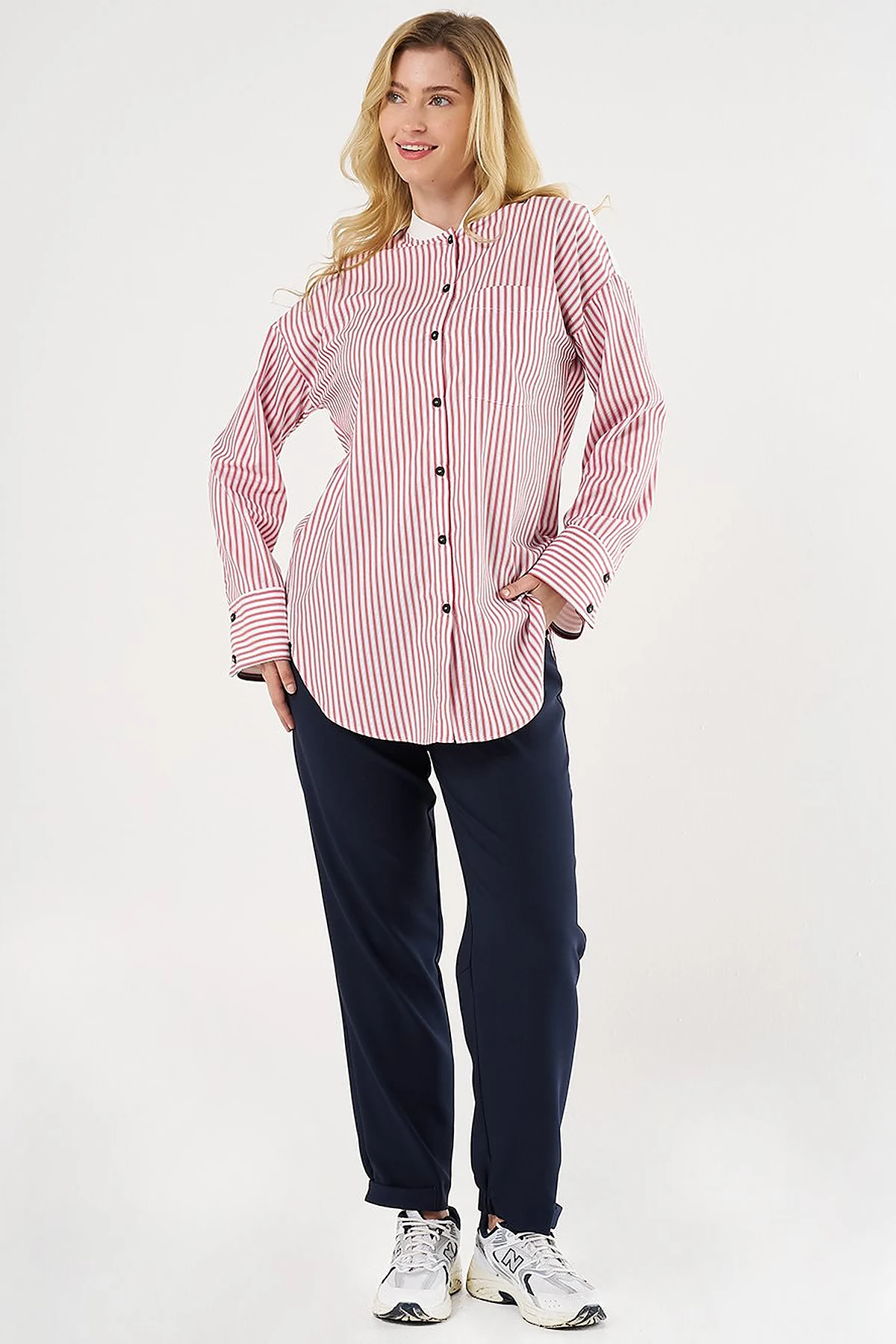 College Collar Cotton Tunic Red