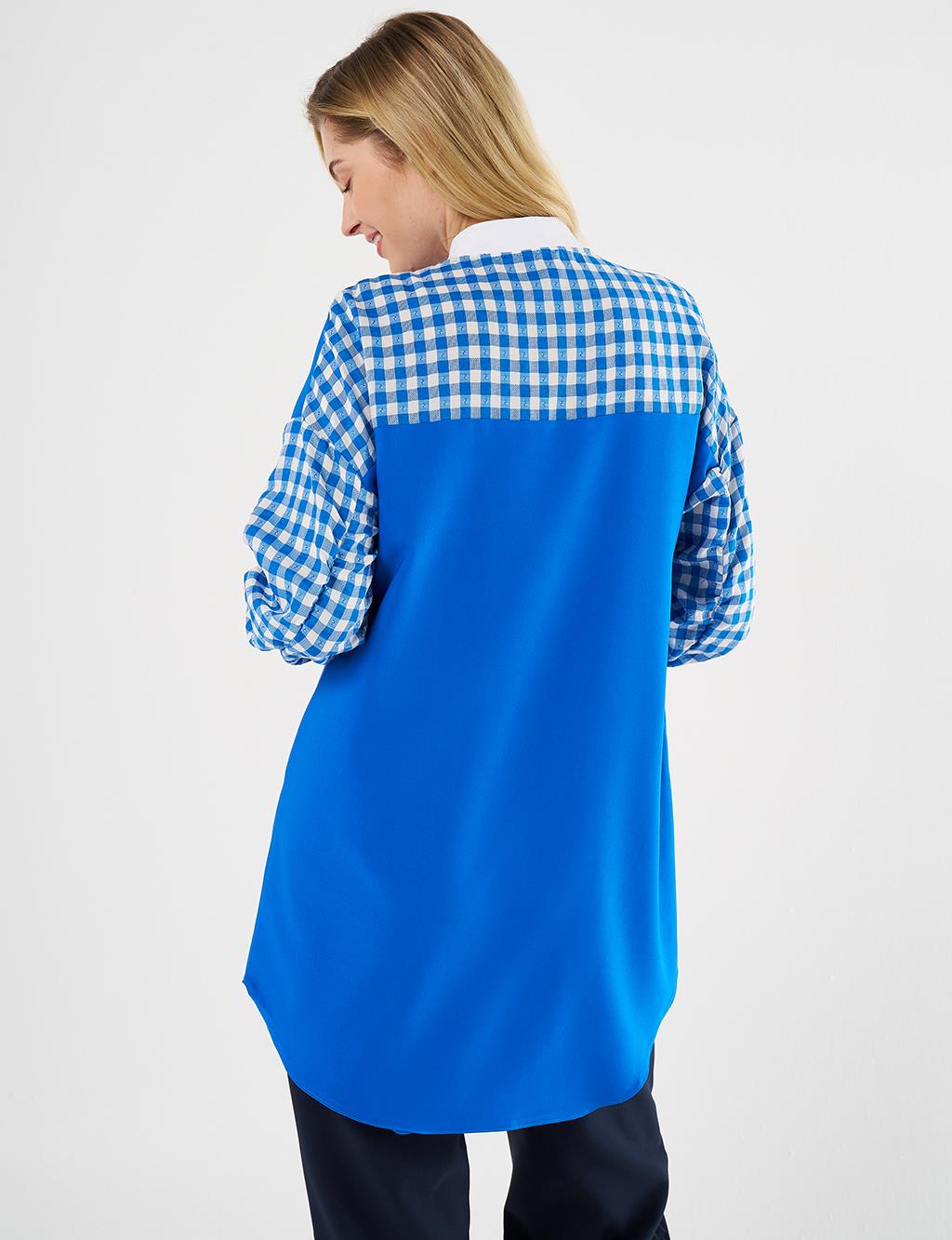 Plaid-Panel Tunic in Cobalt Blue