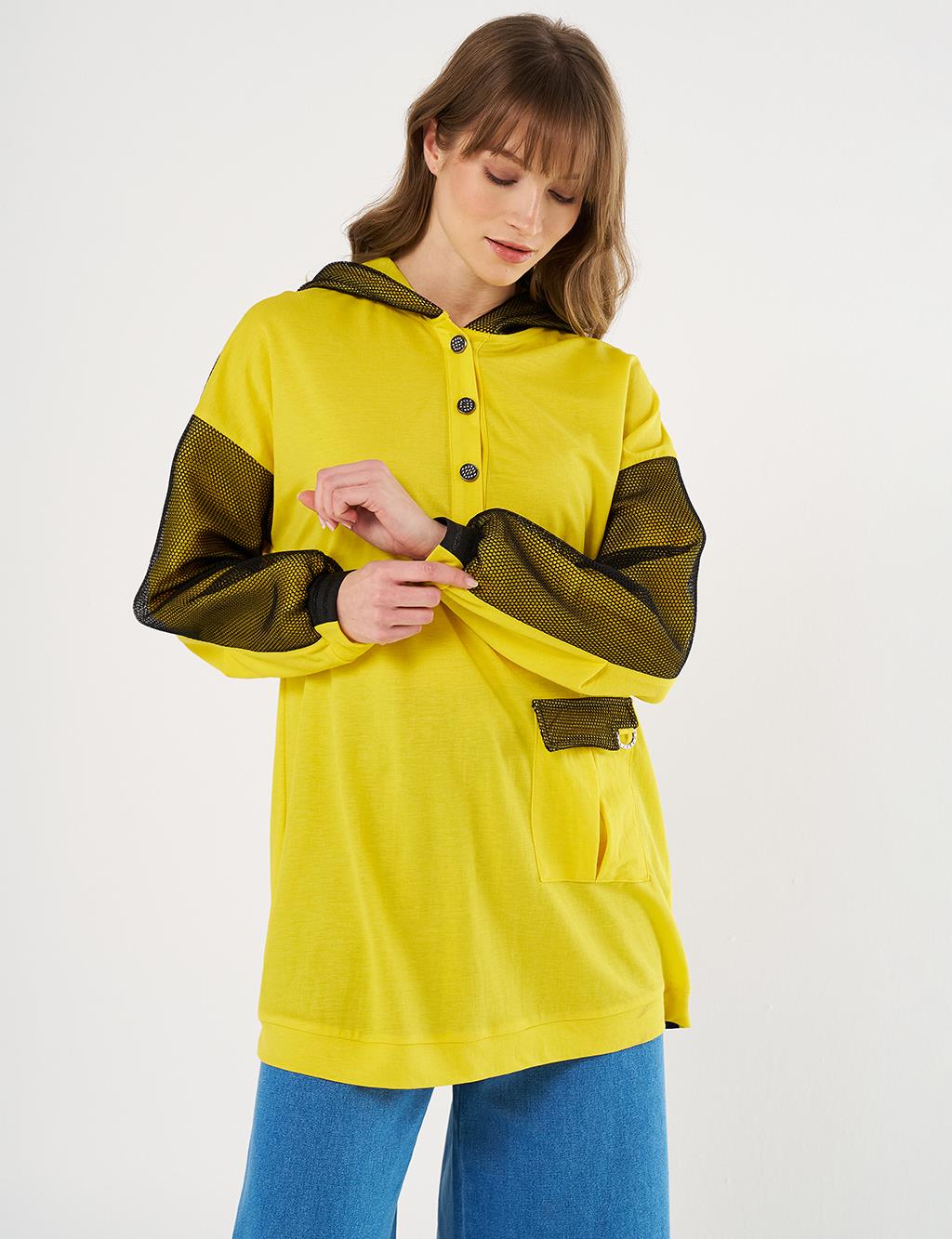 Mesh-Trim Sweatshirt in Yellow