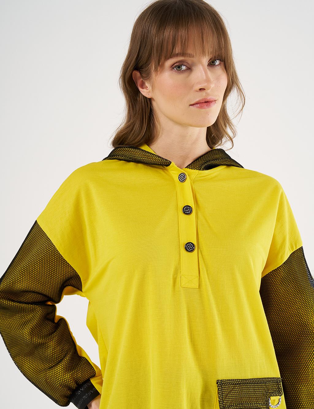 Mesh-Trim Sweatshirt in Yellow