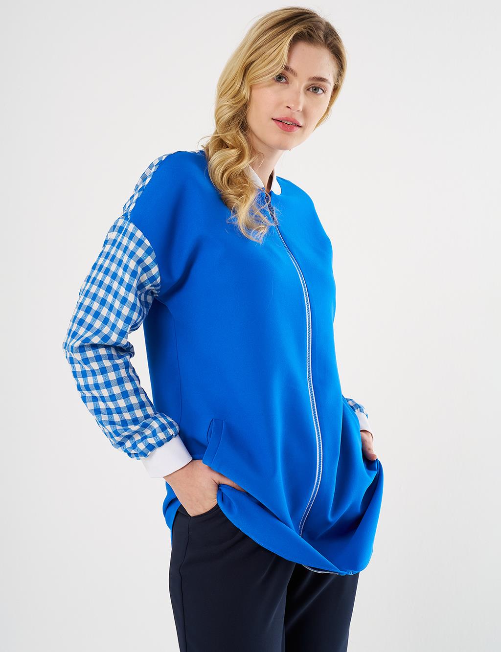 Plaid-Panel Tunic in Cobalt Blue