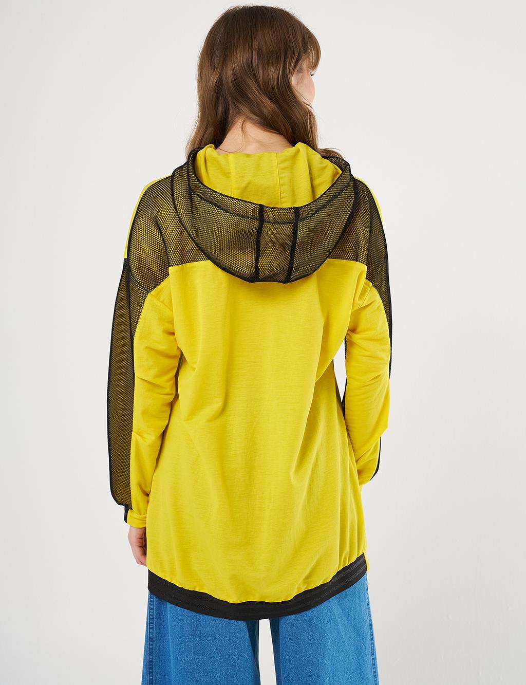 Mesh-Trim Sweatshirt in Yellow