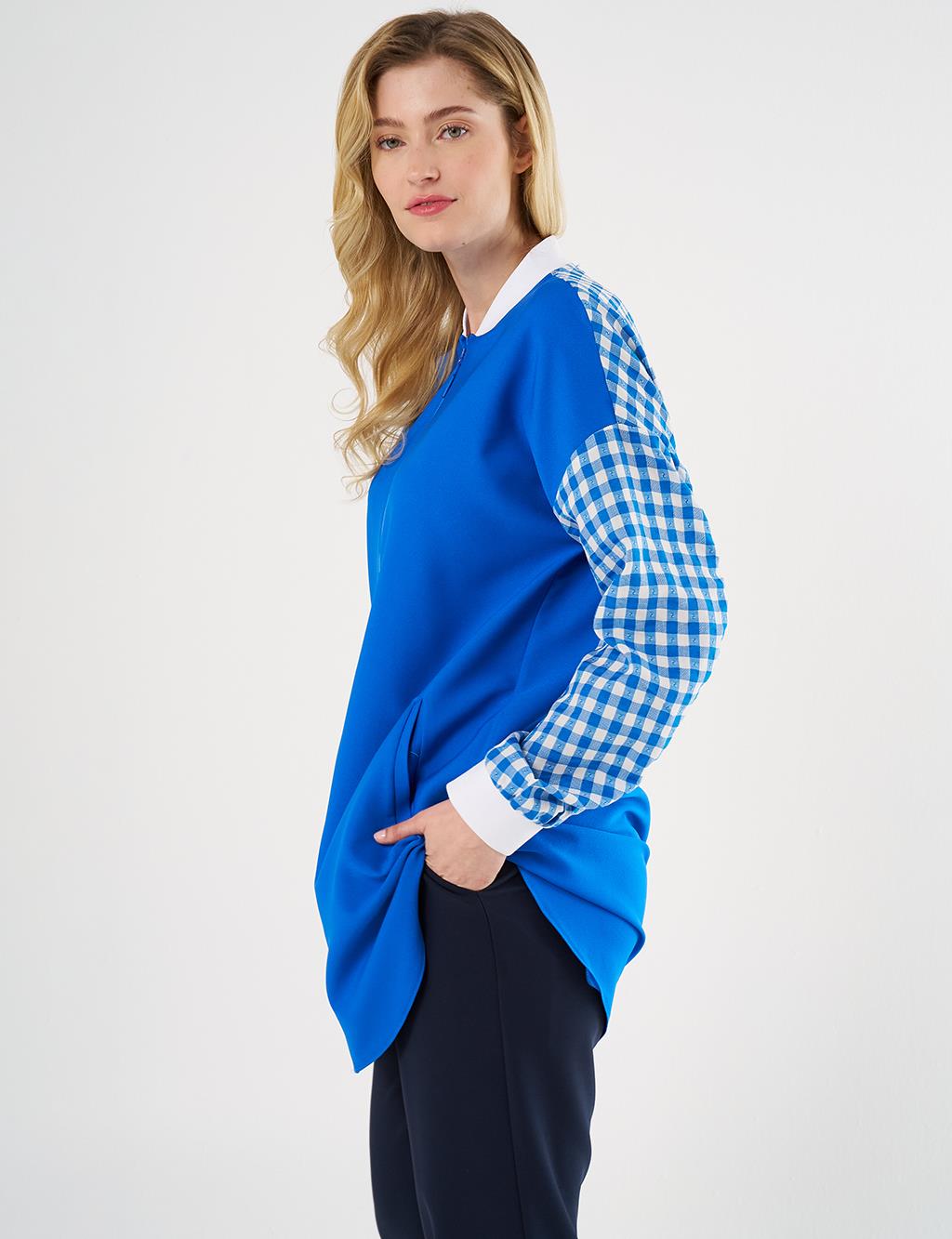 Plaid-Panel Tunic in Cobalt Blue