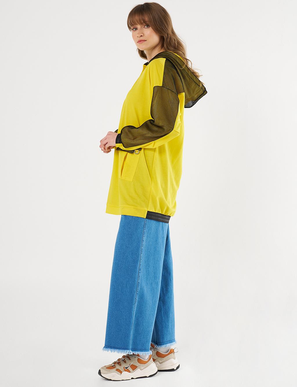Mesh-Trim Sweatshirt in Yellow