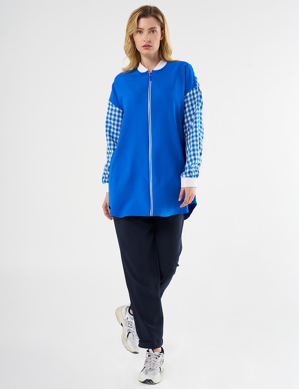 Plaid-Panel Tunic in Cobalt Blue