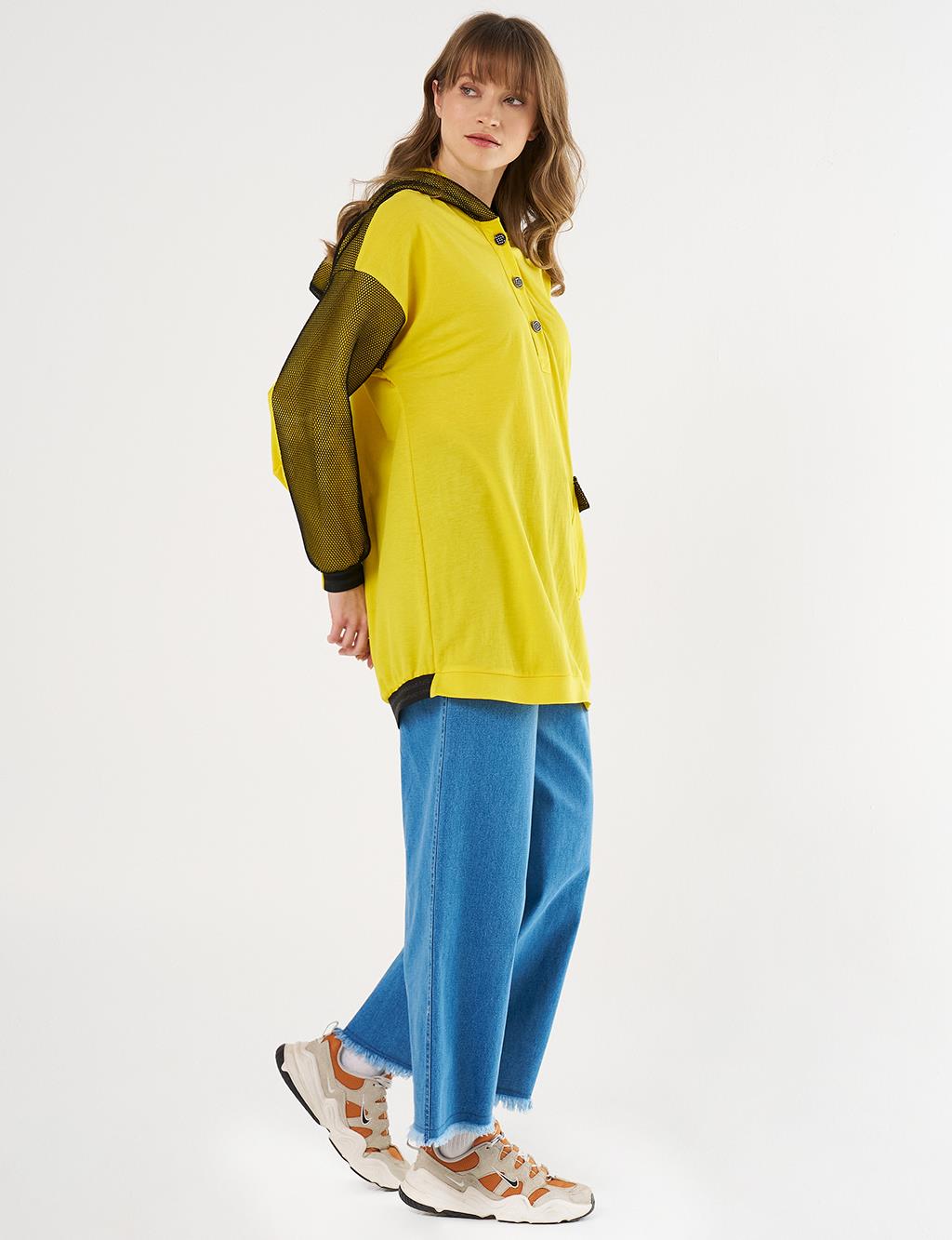 Mesh-Trim Sweatshirt in Yellow