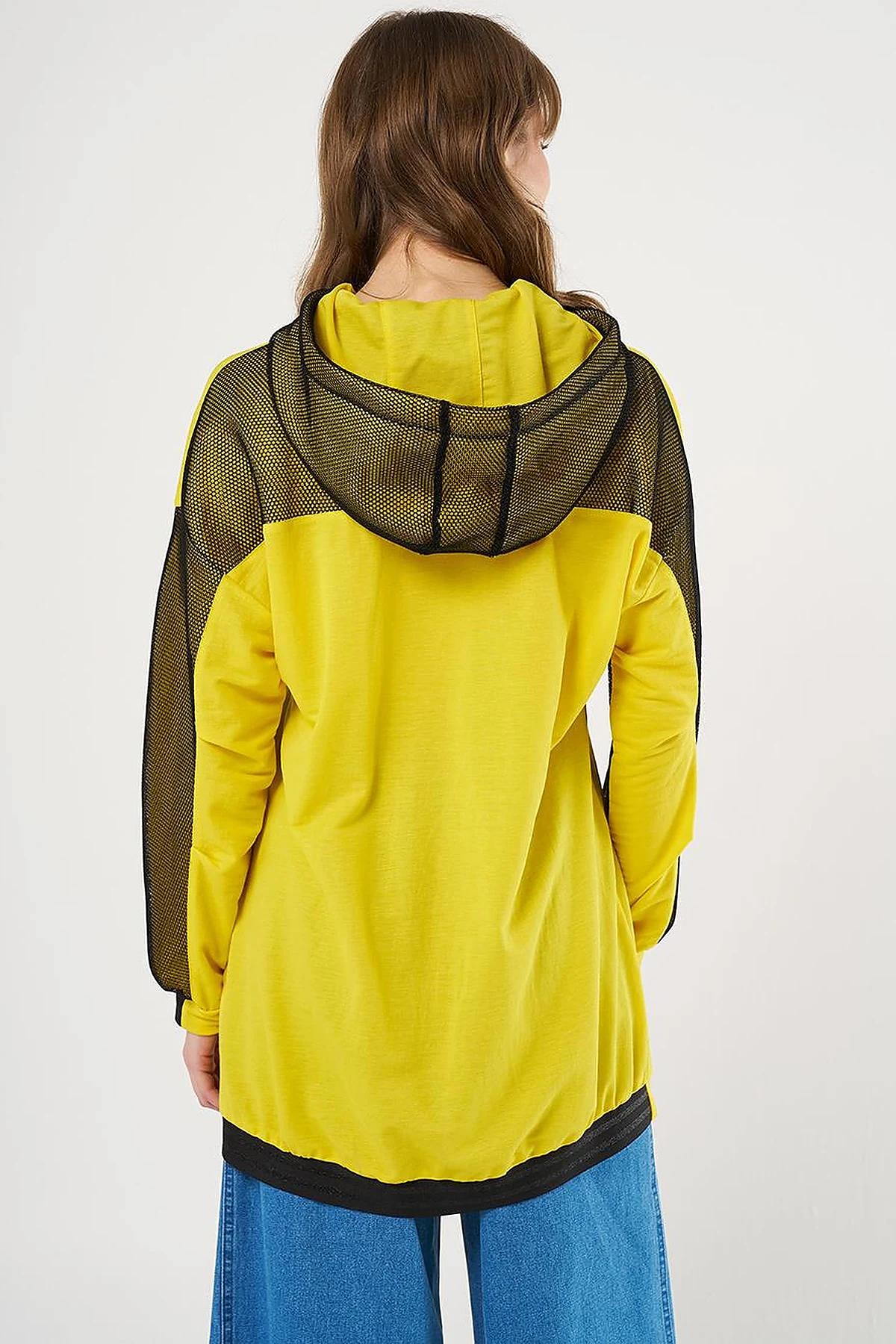 Mesh-Trim Sweatshirt in Yellow