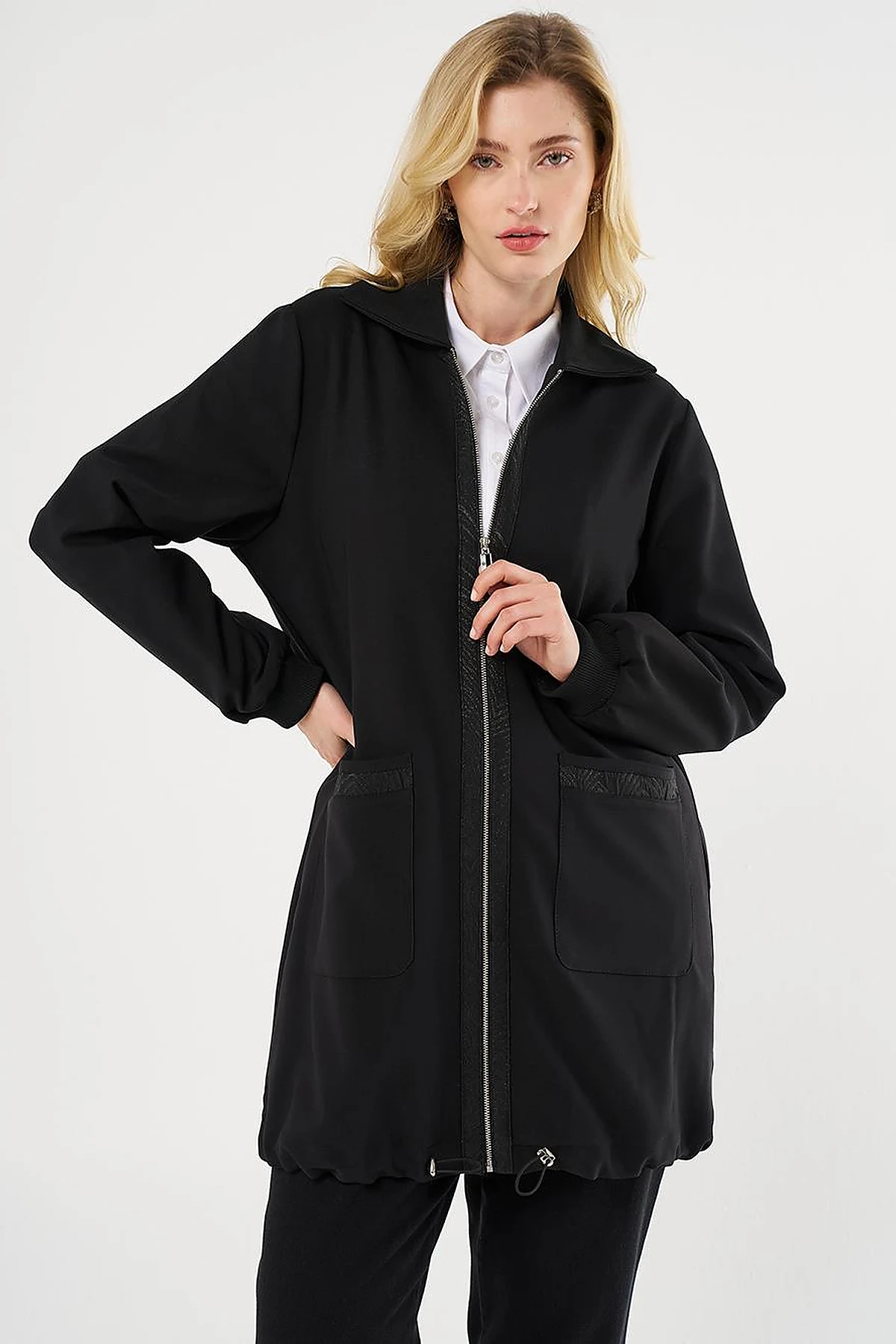 Jacquard-Trimmed Zippered Jacket Black