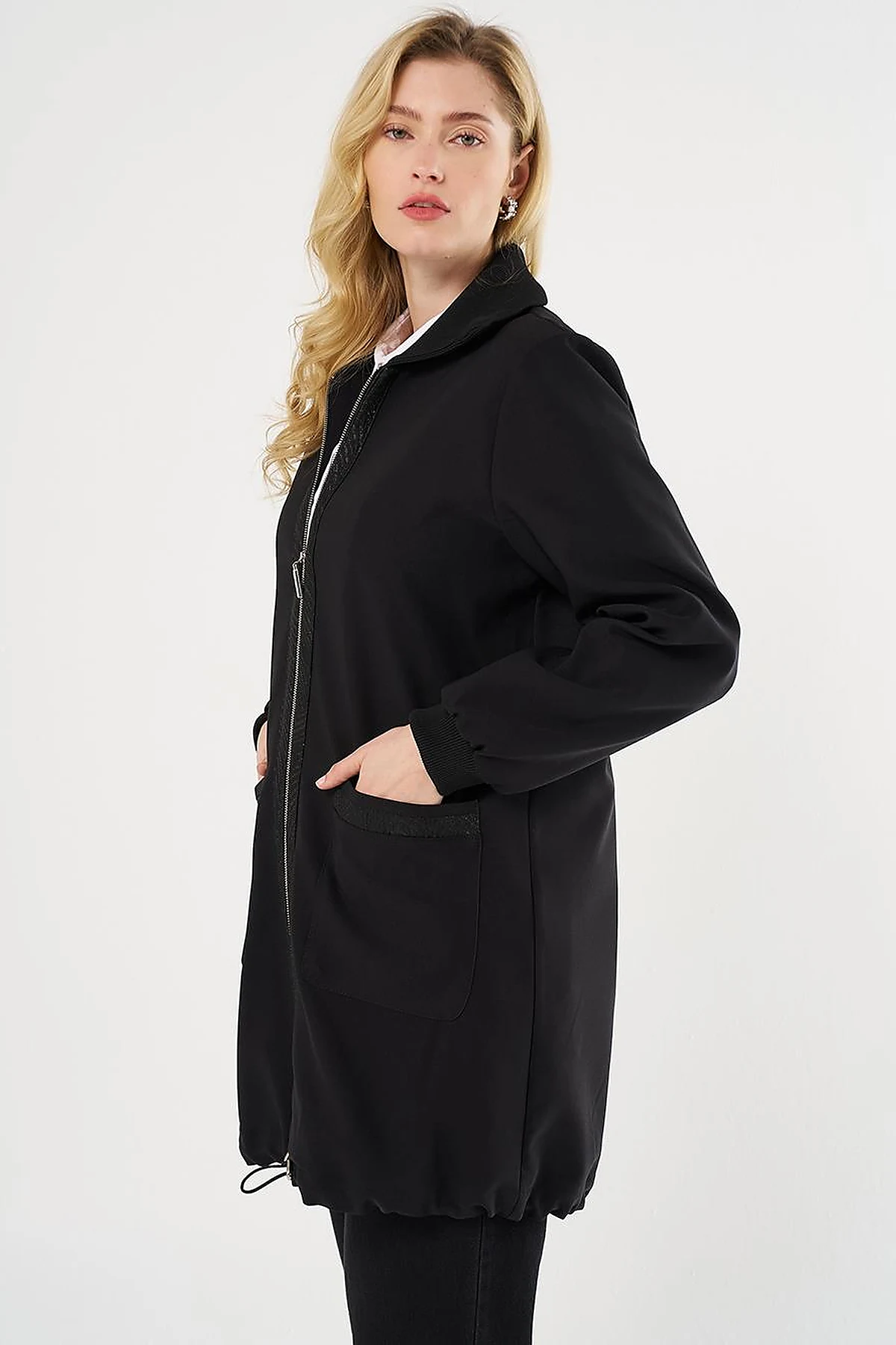 Jacquard-Trimmed Zippered Jacket Black