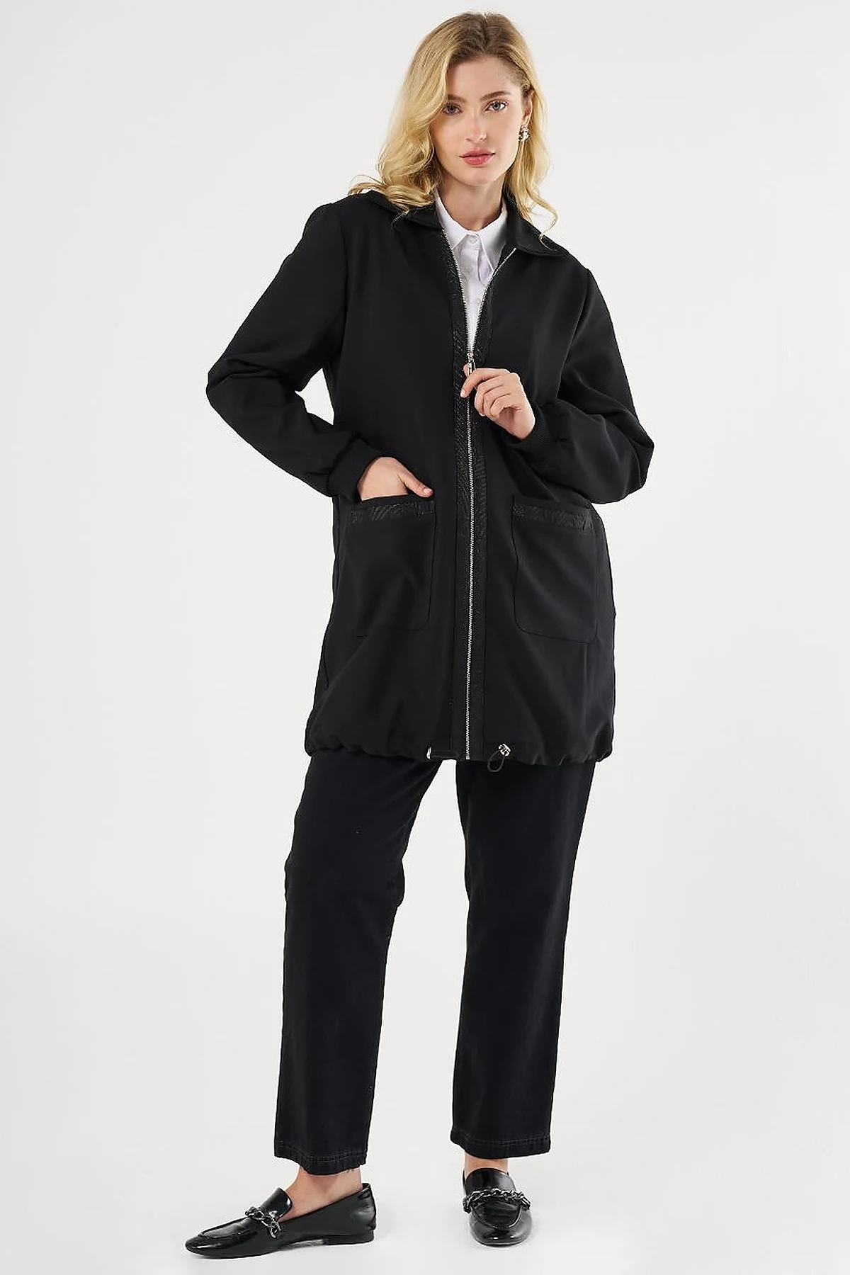 Jacquard-Trimmed Zippered Jacket Black