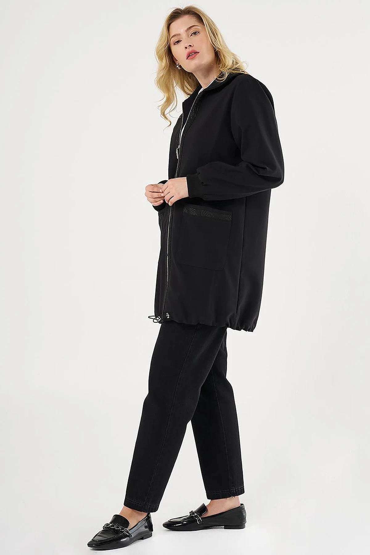 Jacquard-Trimmed Zippered Jacket Black