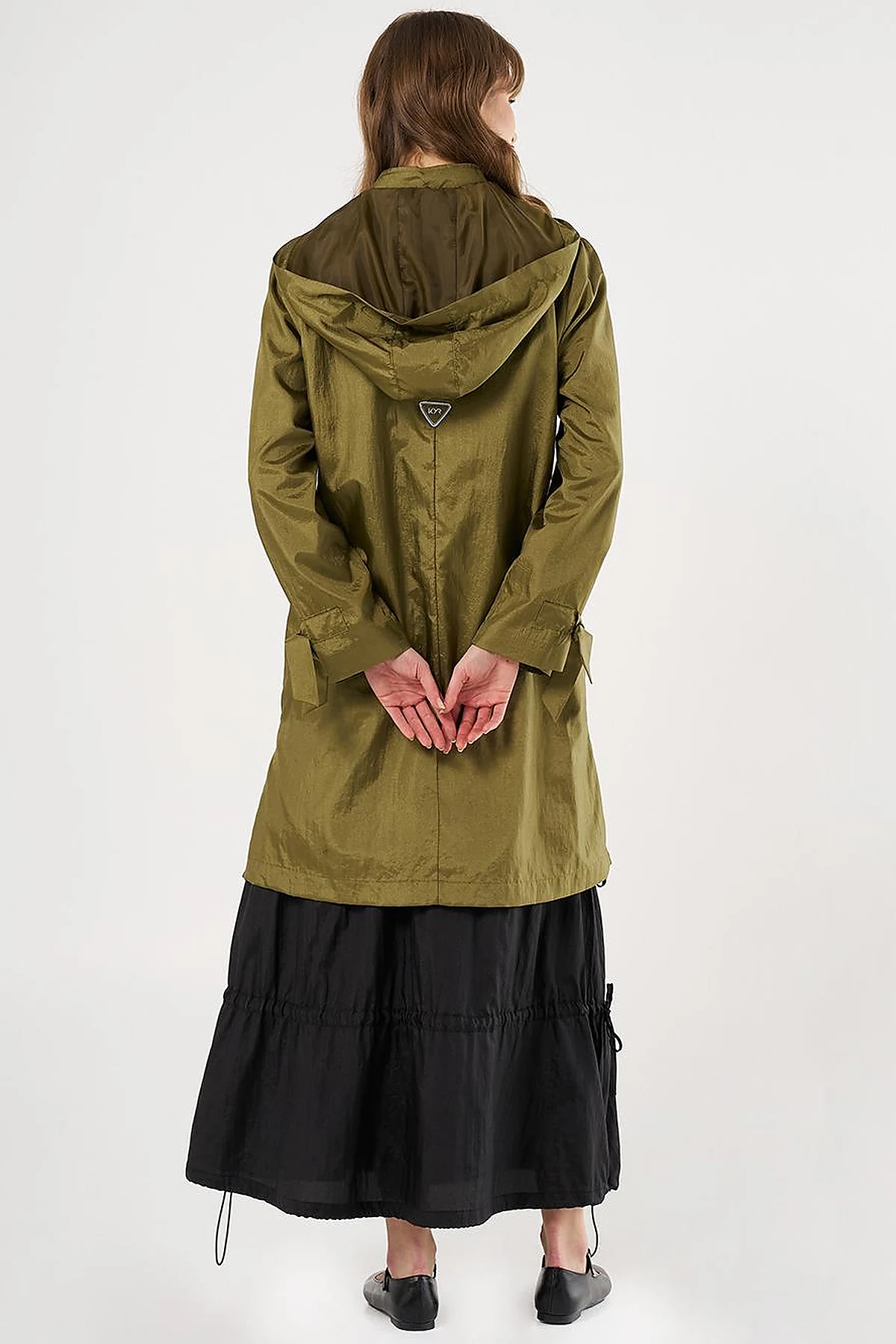 Hooded Lace-Up Coat Khaki