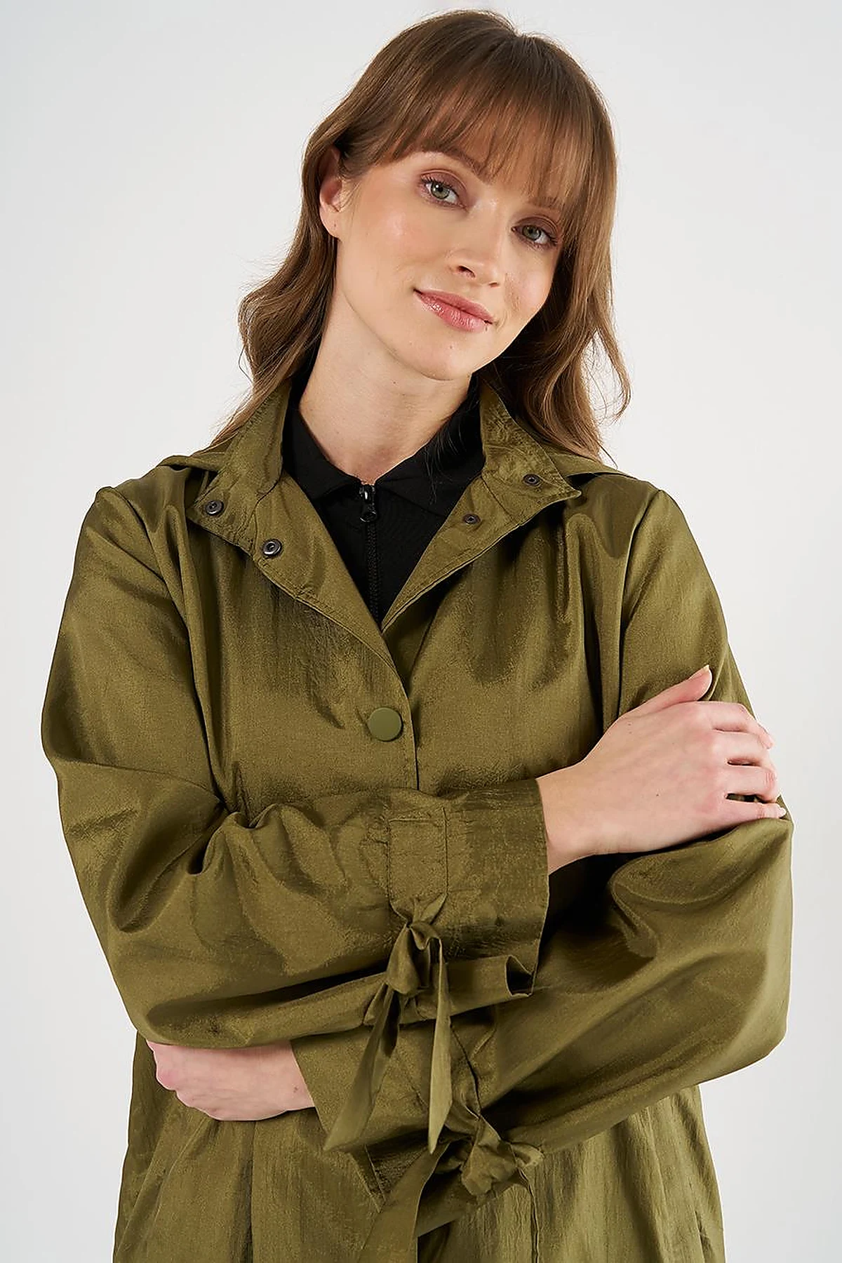 Hooded Lace-Up Coat Khaki