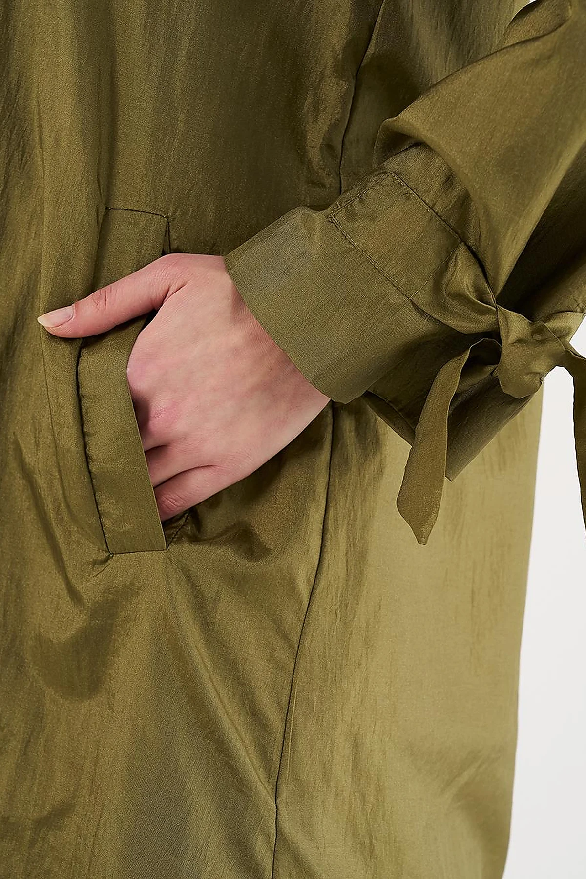 Hooded Lace-Up Coat Khaki