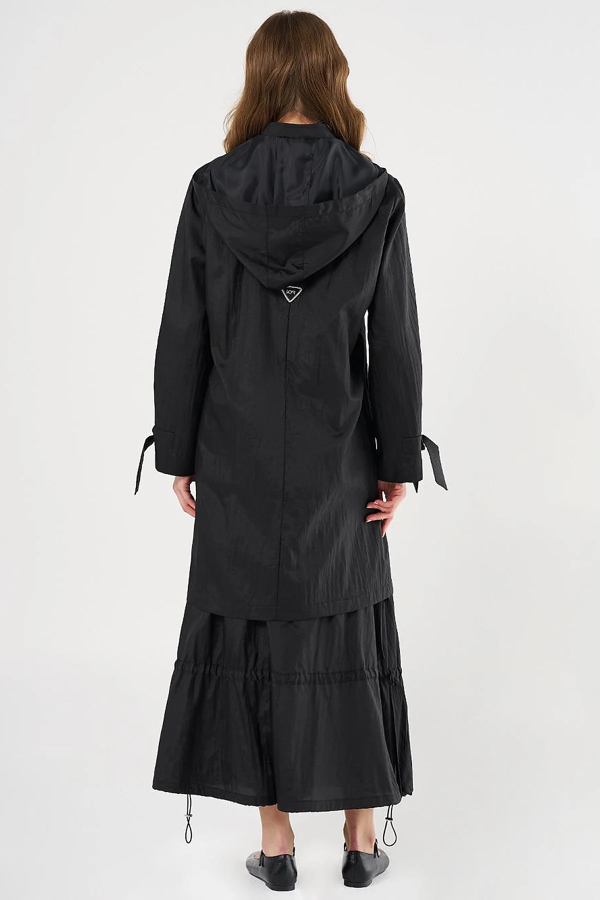 Hooded Lace-Up Coat Black