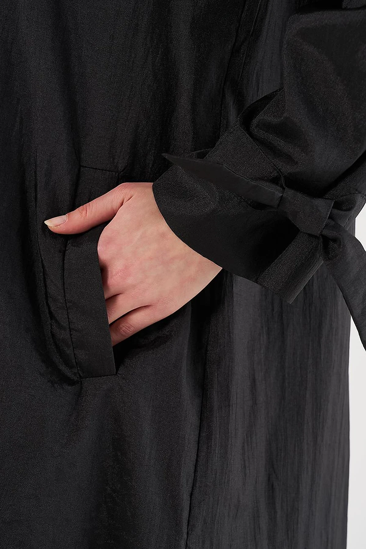 Hooded Lace-Up Coat Black