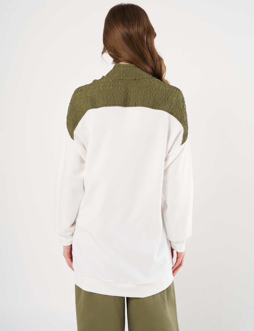 Pleated-Detail Scuba Sweatshirt -Ecru