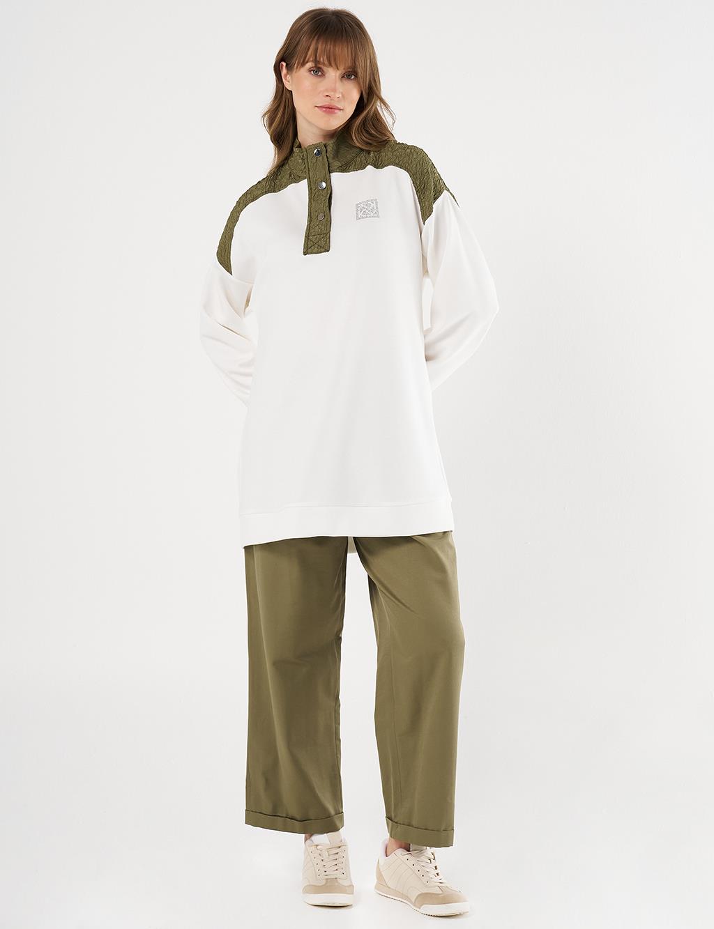 Pleated-Detail Scuba Sweatshirt -Ecru