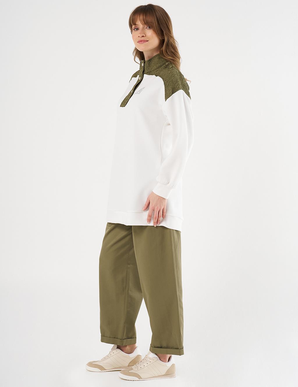 Pleated-Detail Scuba Sweatshirt -Ecru