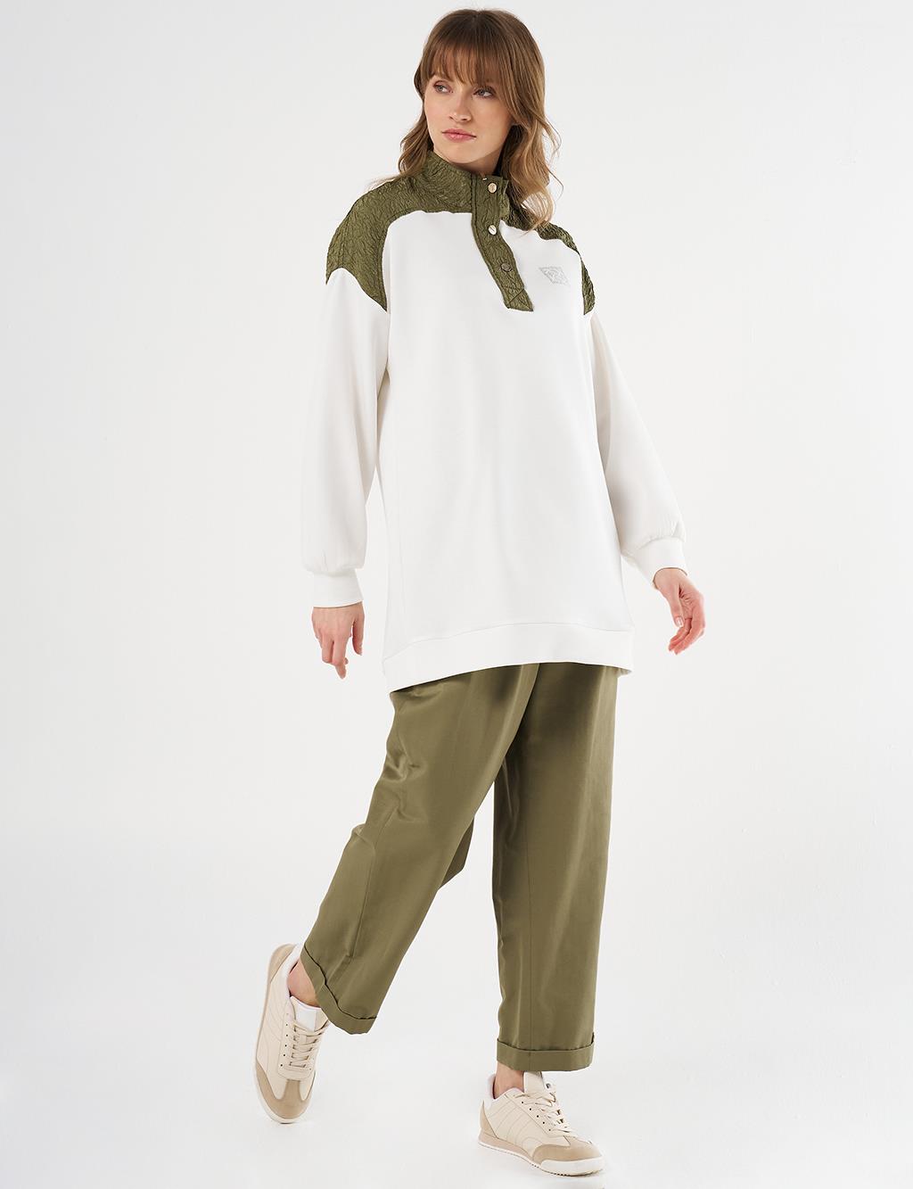 Pleated-Detail Scuba Sweatshirt -Ecru