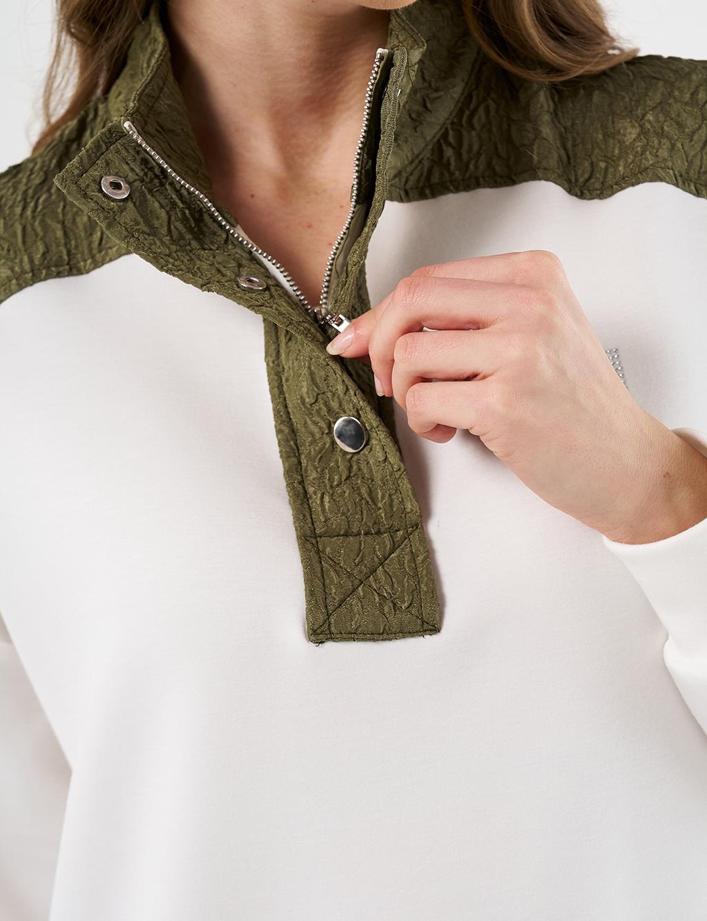 Pleated-Detail Scuba Sweatshirt -Ecru