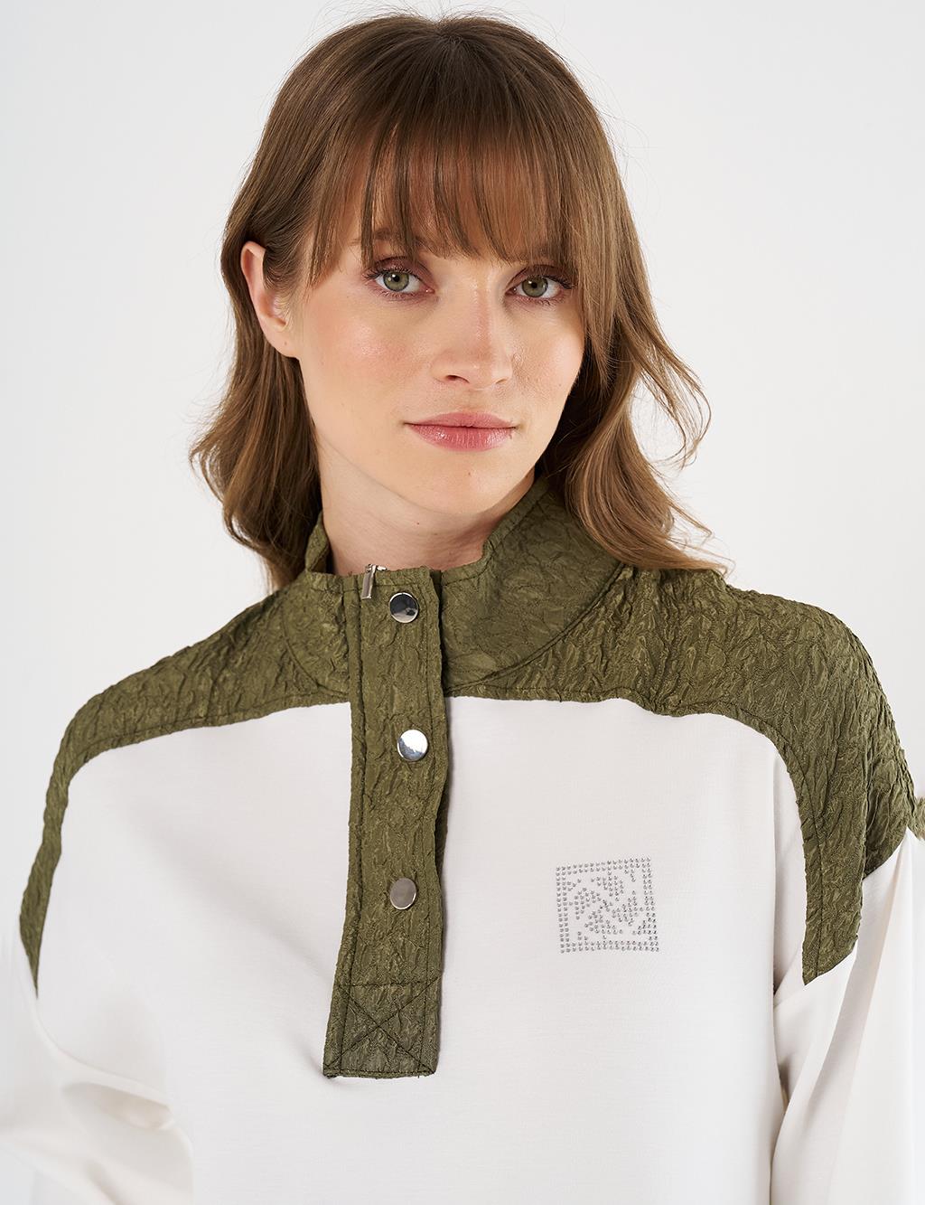 Pleated-Detail Scuba Sweatshirt -Ecru