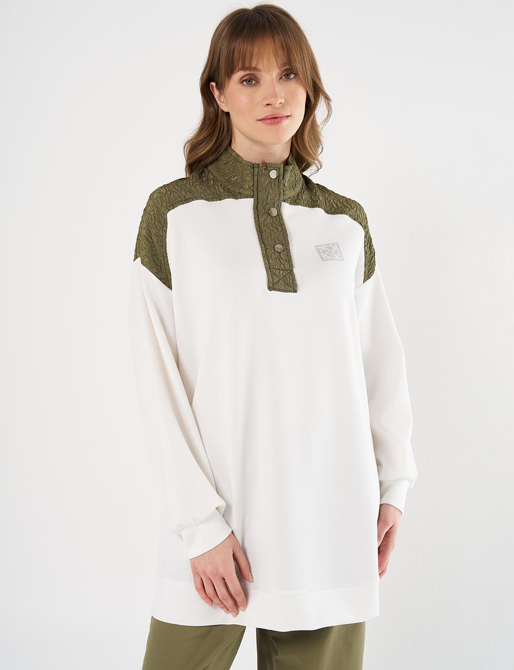 Pleated-Detail Scuba Sweatshirt -Ecru