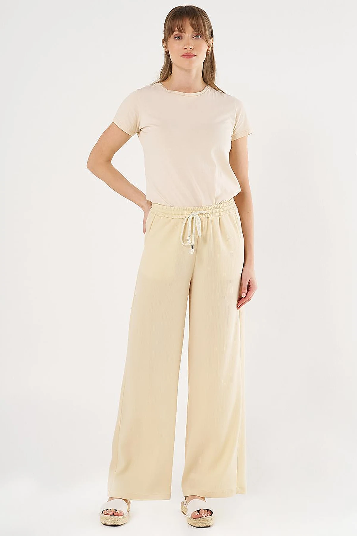 Laced Relaxed Fit Pants Light Yellow