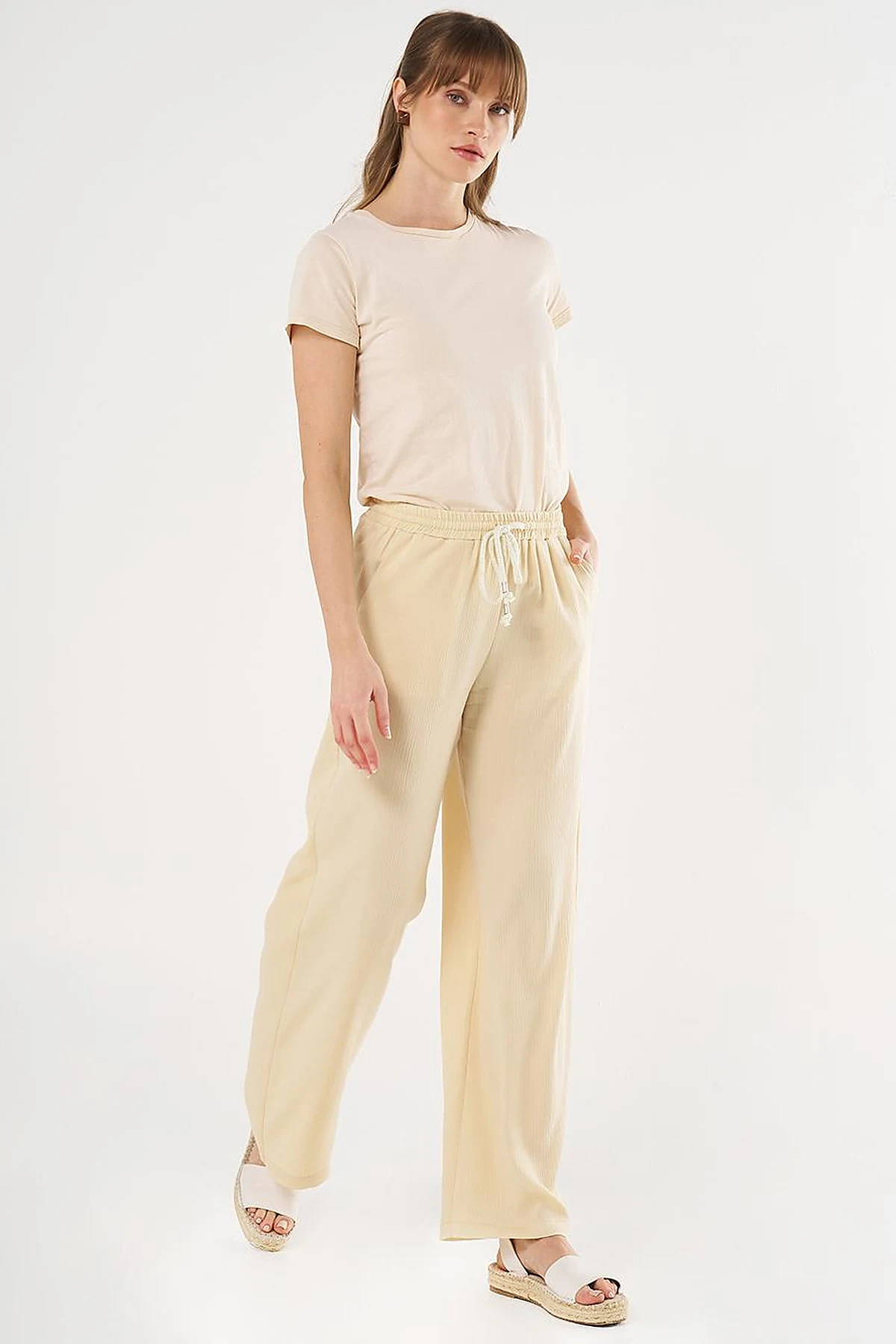 Laced Relaxed Fit Pants Light Yellow