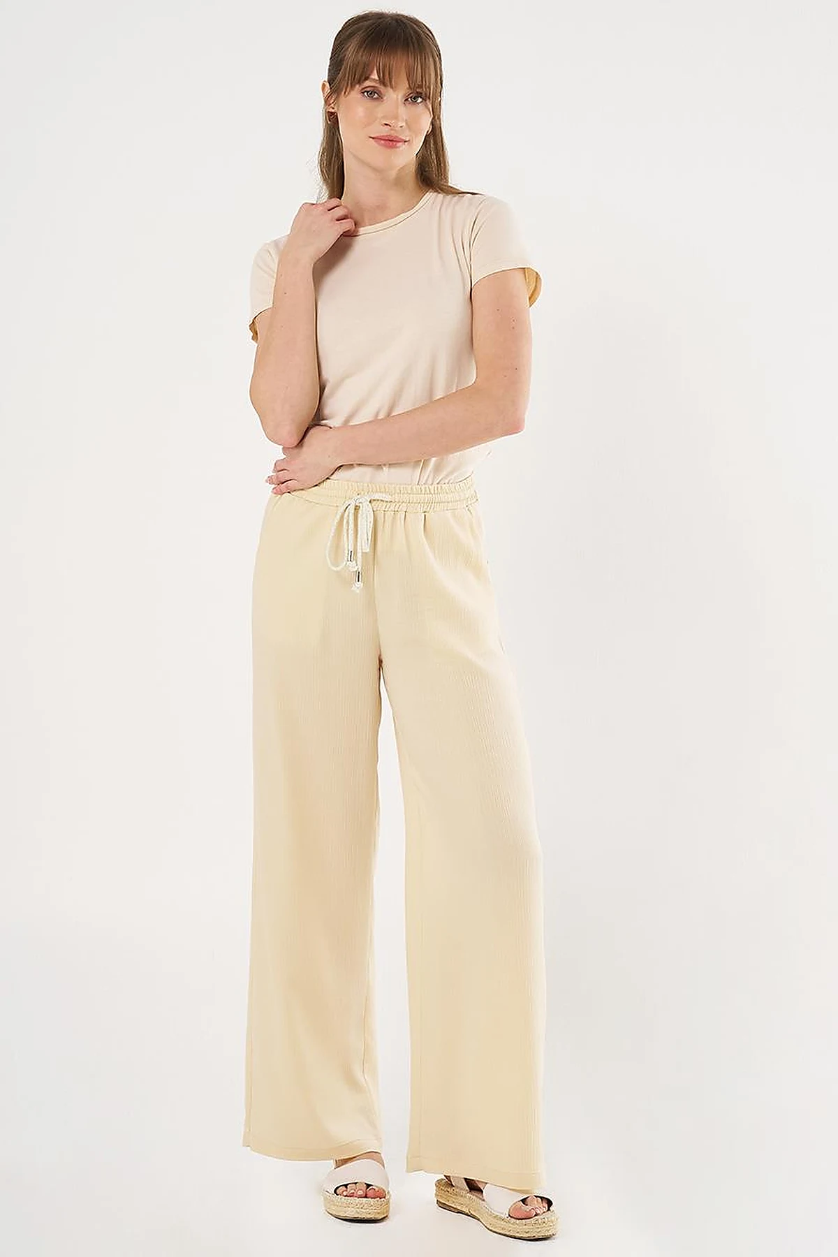 Laced Relaxed Fit Pants Light Yellow