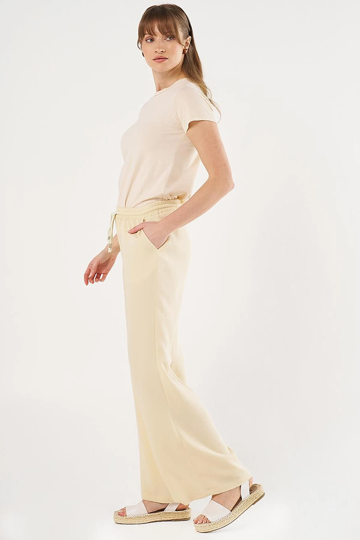 Laced Relaxed Fit Pants Light Yellow