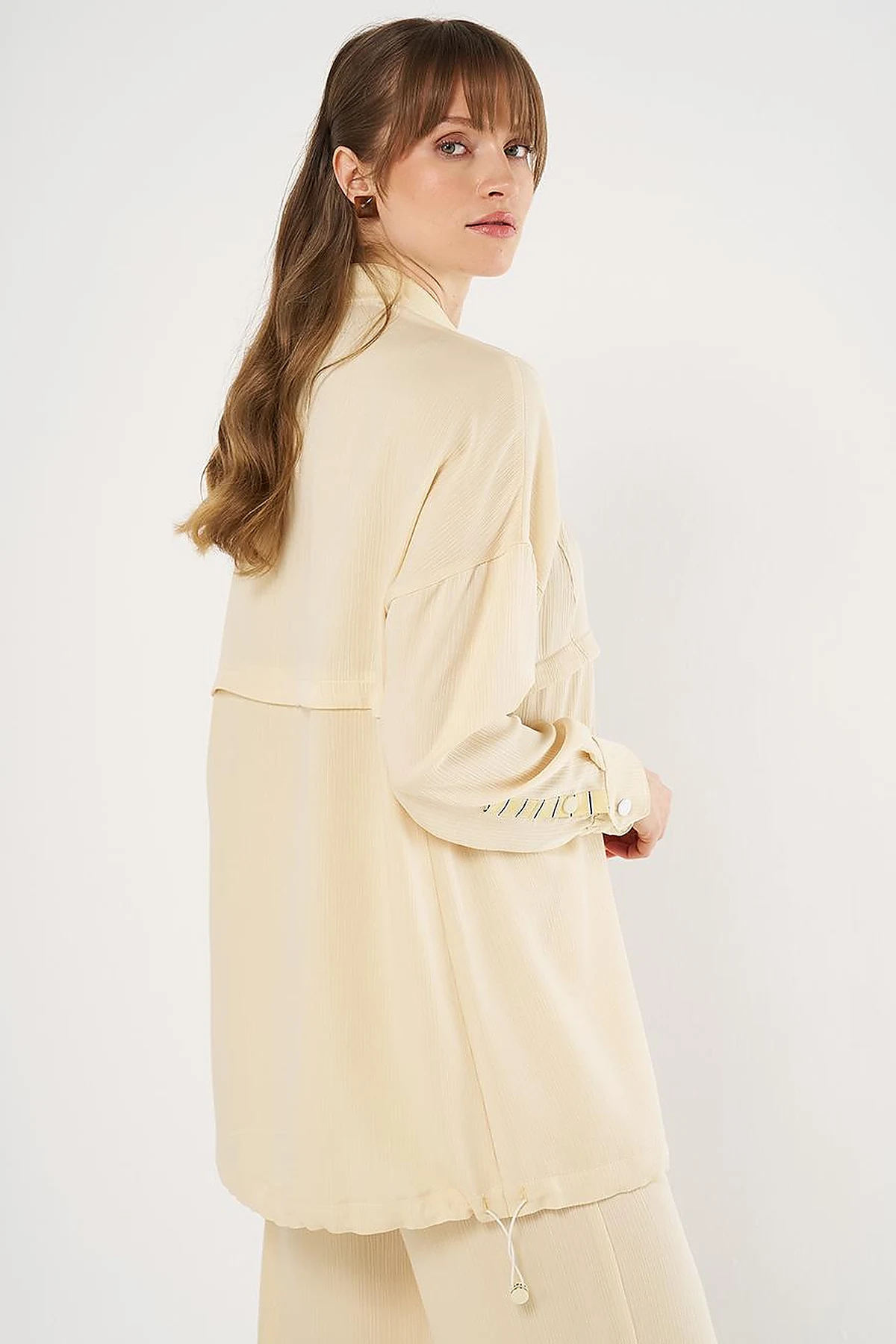 Snap-Button Closure High-Neck Sweatshirt Light Yellow