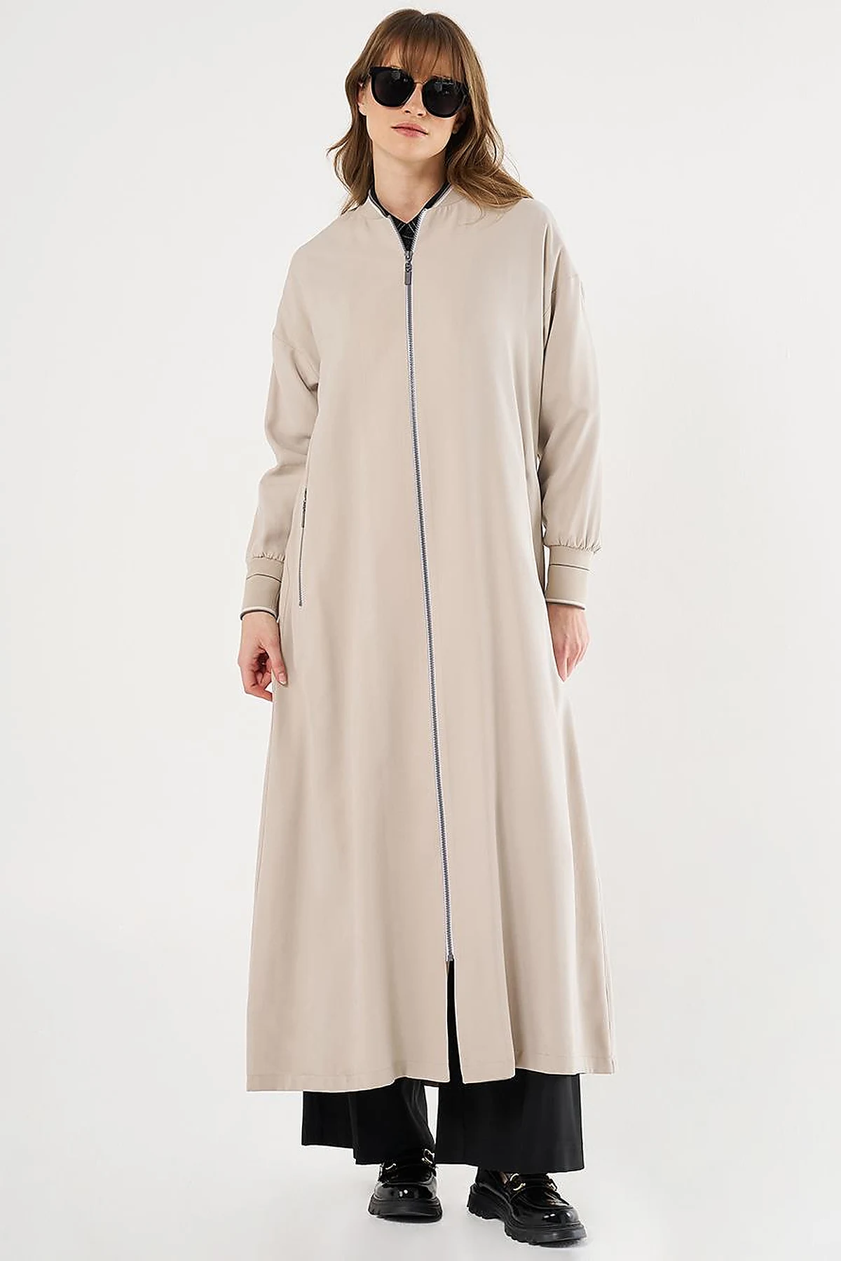 Zipper Closure Rayon Jacket Stone 